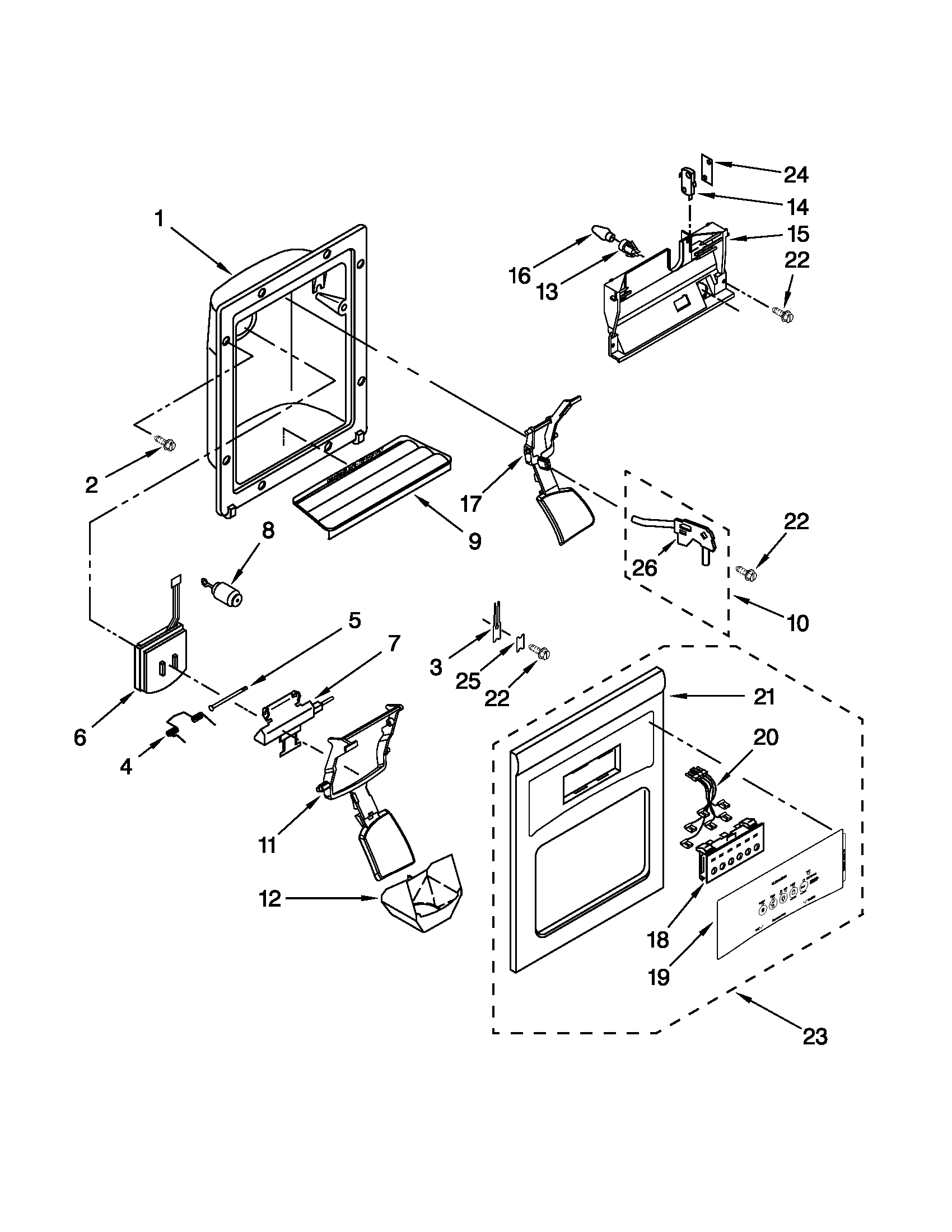 Whirlpool ED5PVEXWS08 dispenser front parts diagram