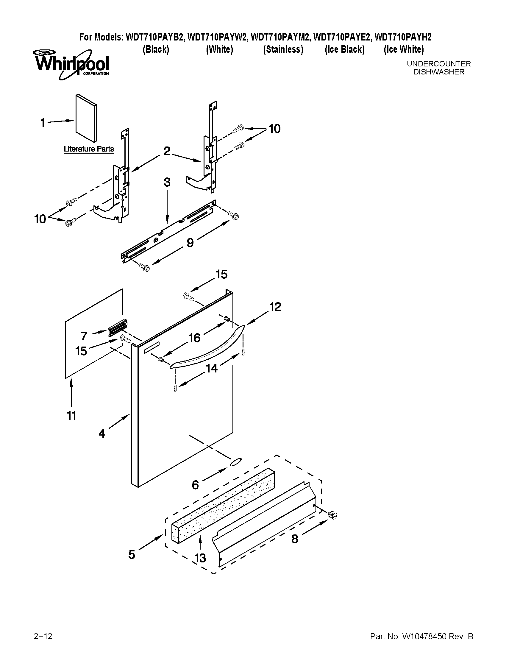 Whirlpool WDT710PAYB2 door and panel parts diagram