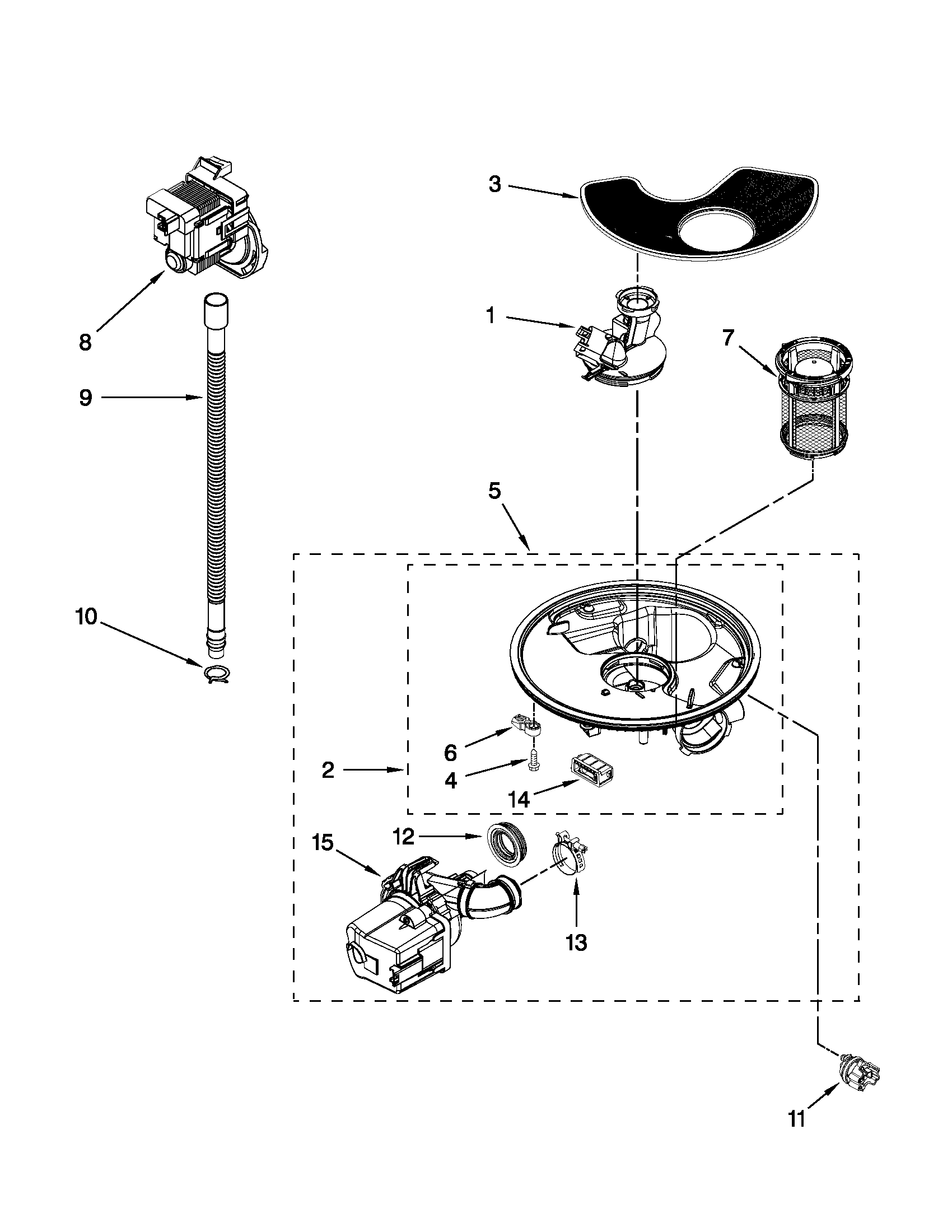 Whirlpool WDT710PAYB2 pump and motor parts diagram