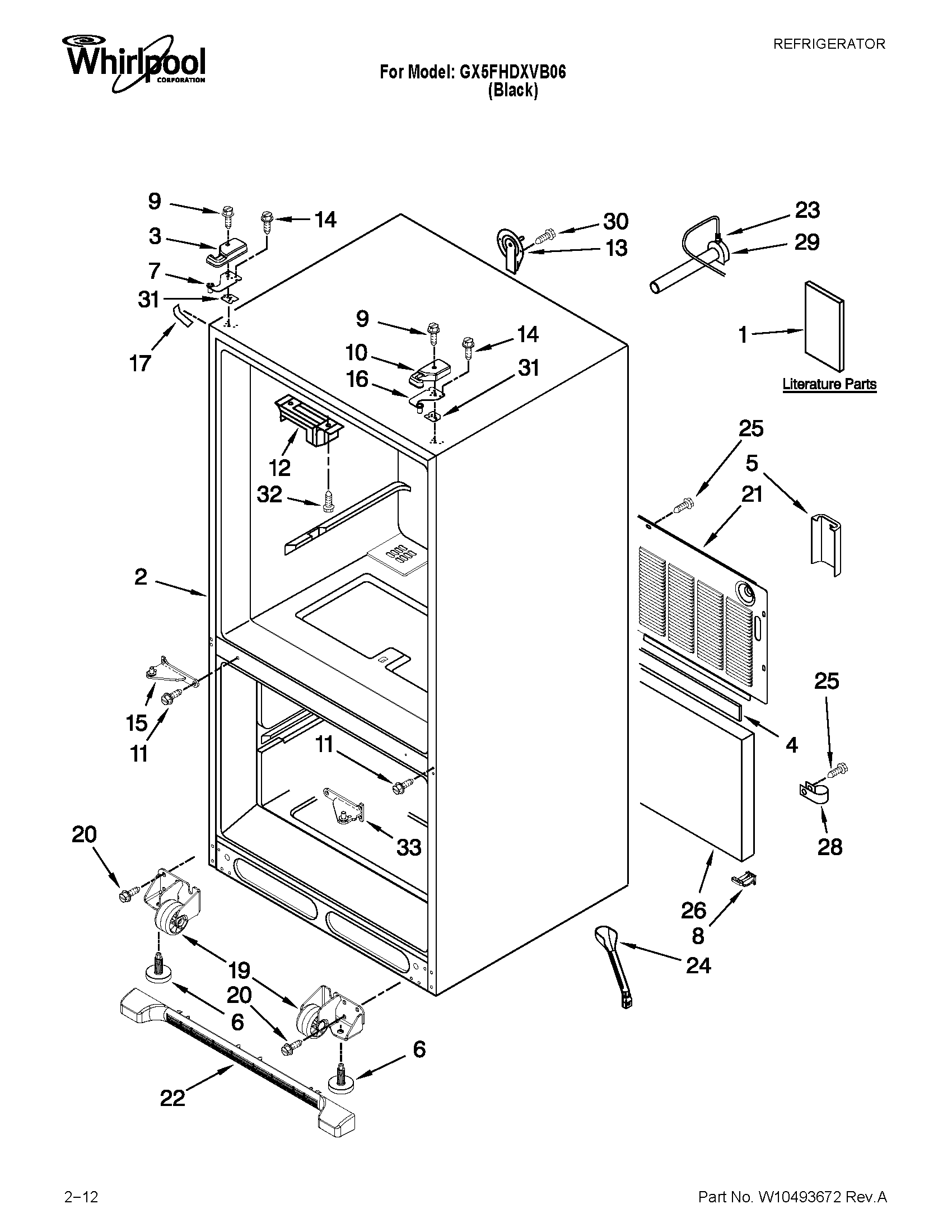 Whirlpool GX5FHDXVB06 cabinet parts diagram