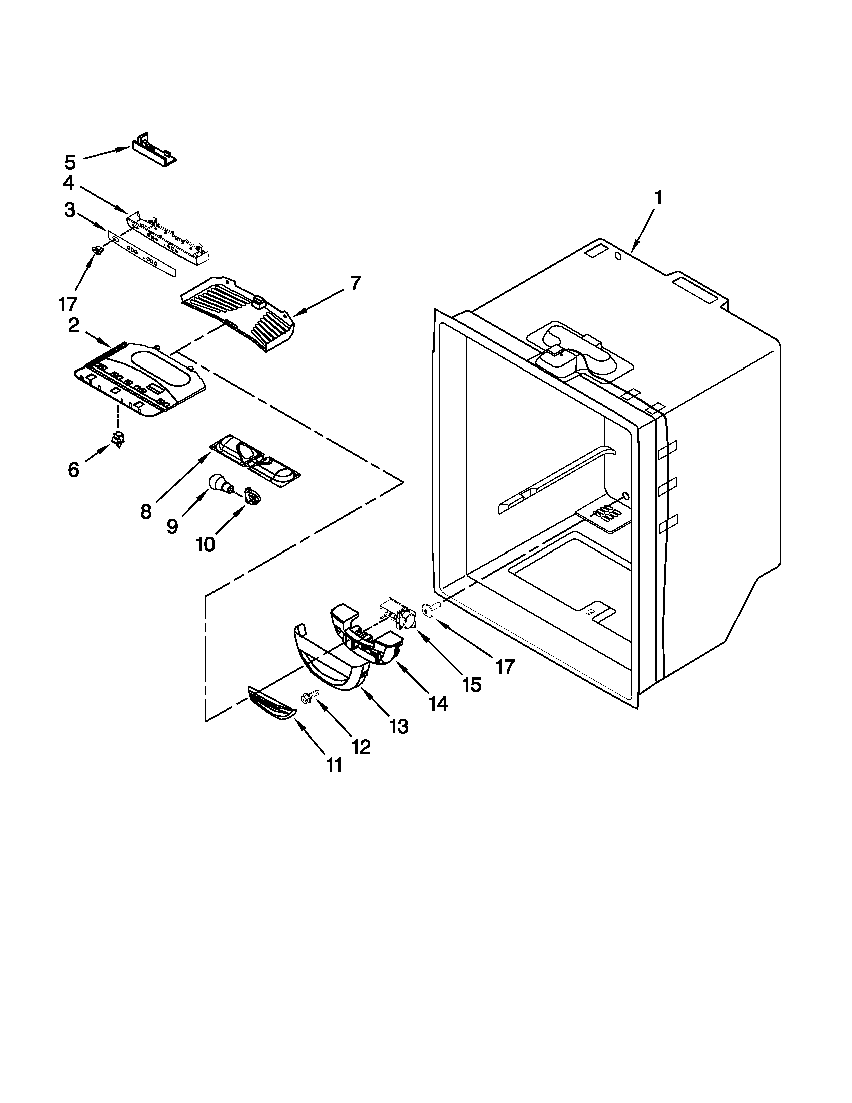 Whirlpool GX5FHDXVB06 refrigerator liner parts diagram
