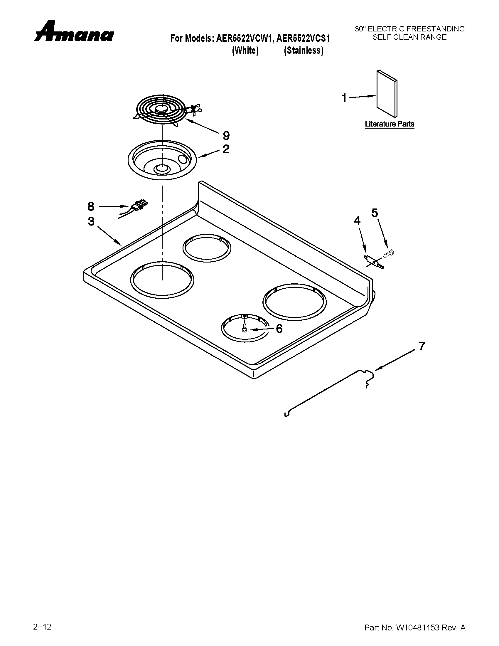 Amana AER5522VCS1 cooktop parts diagram