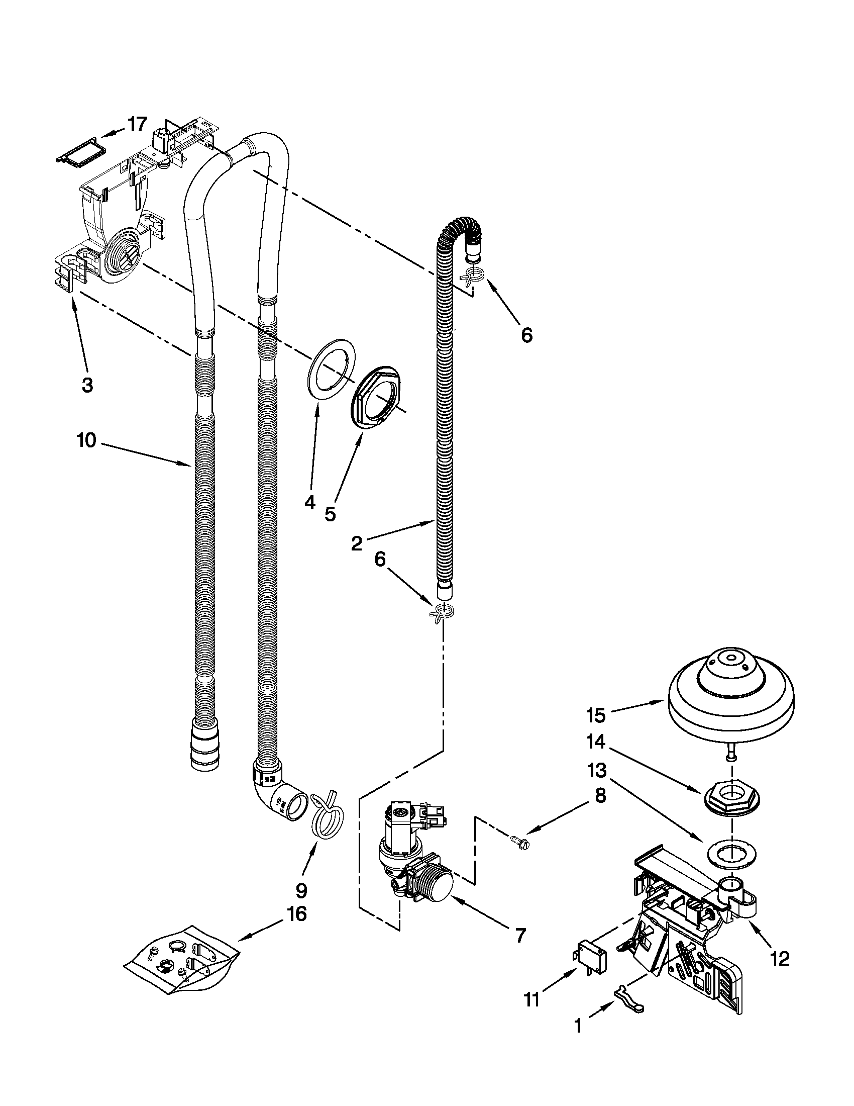 Maytag MDB7749SAW0 fill, drain and overfill parts diagram