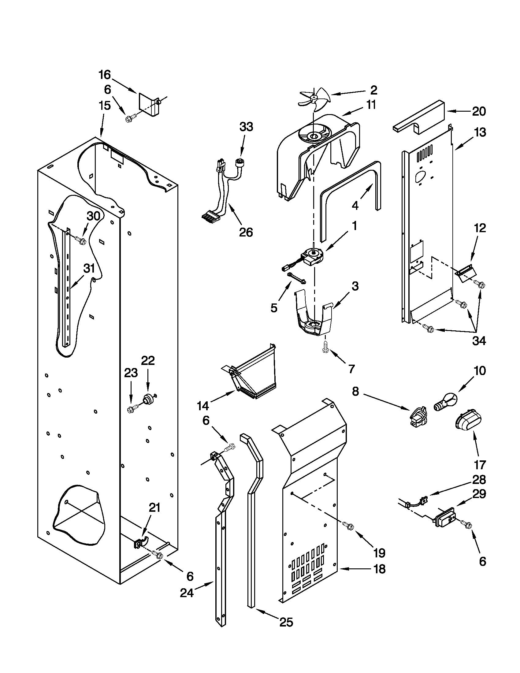 Jenn-Air JS48NXFXDW03 freezer liner and air flow parts diagram