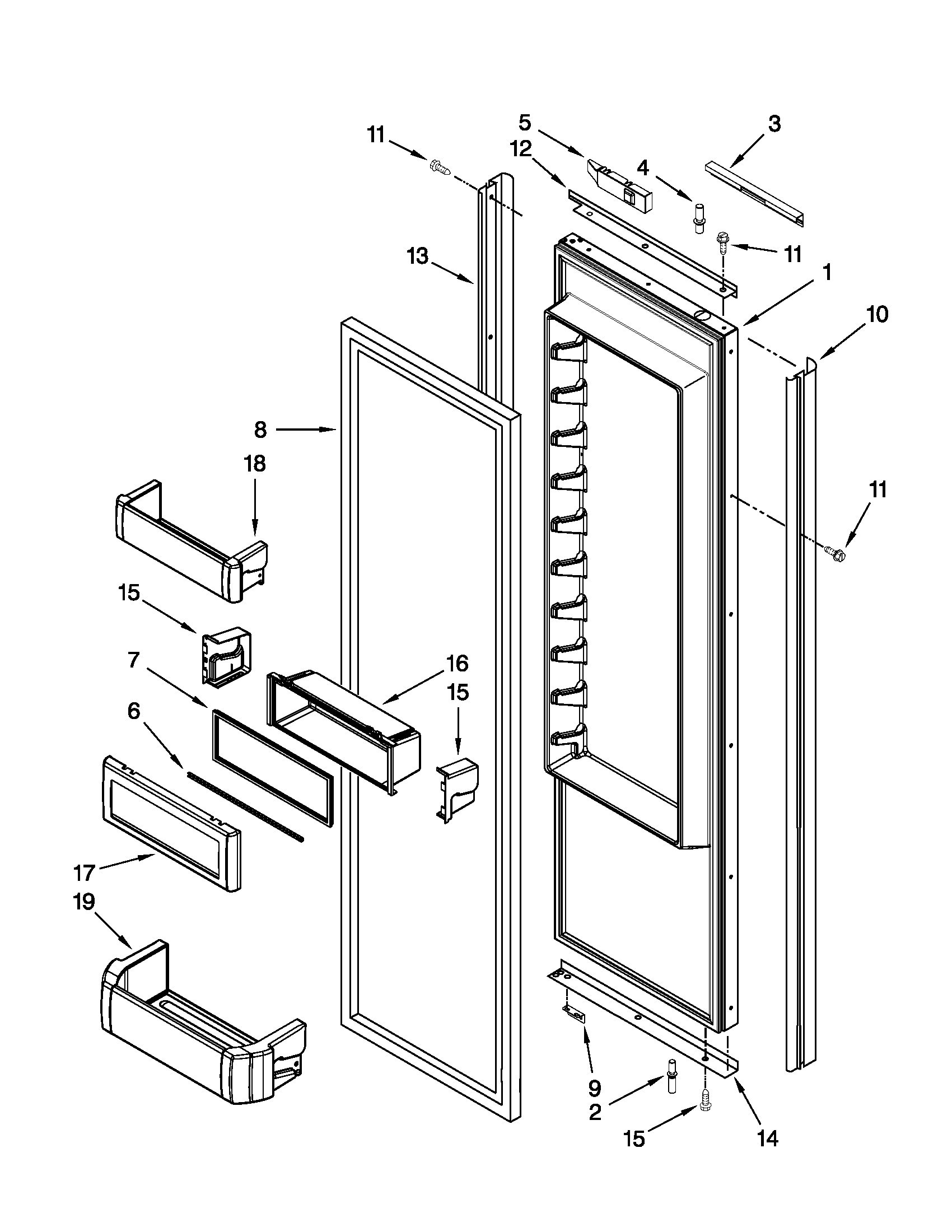 Jenn-Air JS48NXFXDW03 refrigerator door parts diagram