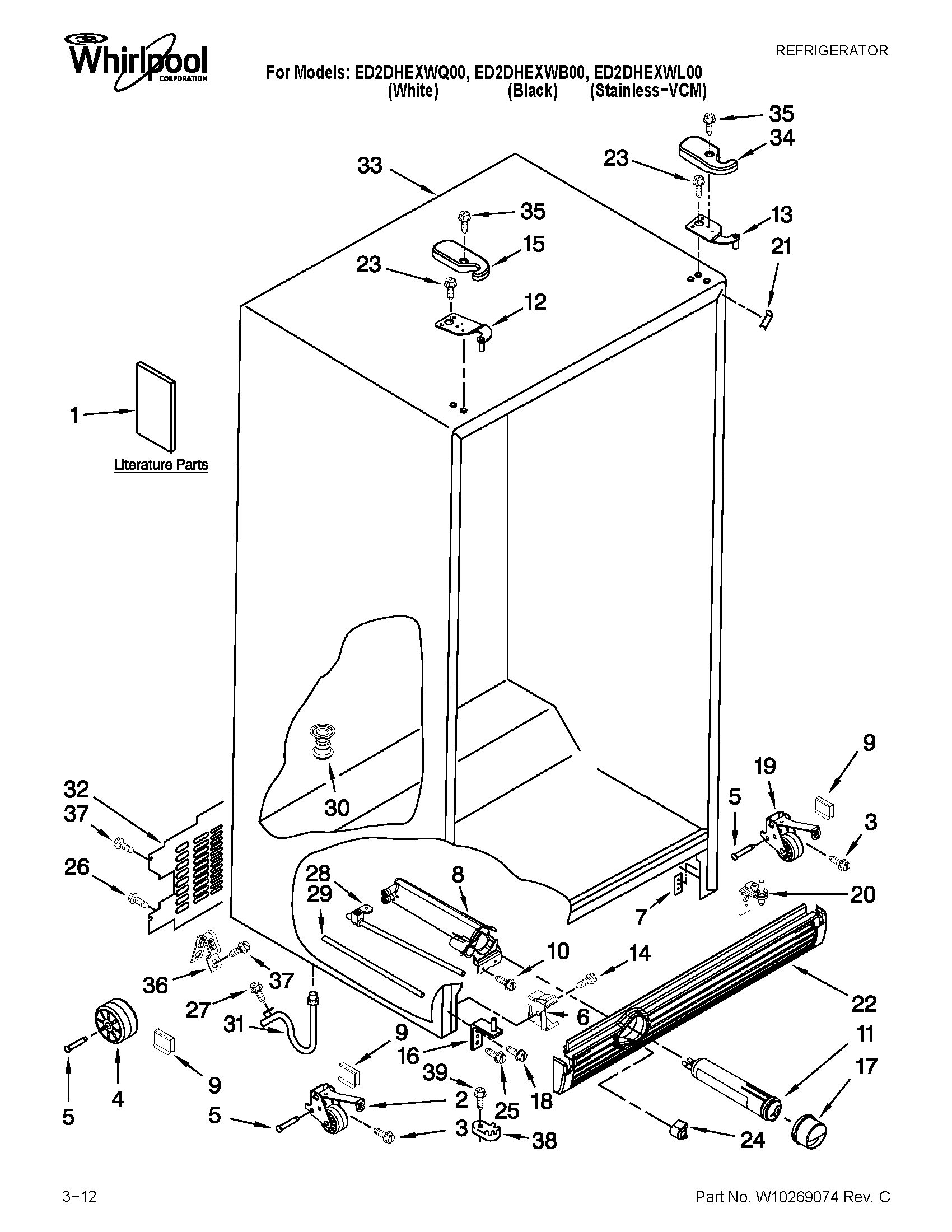 Whirlpool ED2DHEXWQ00 cabinet parts diagram
