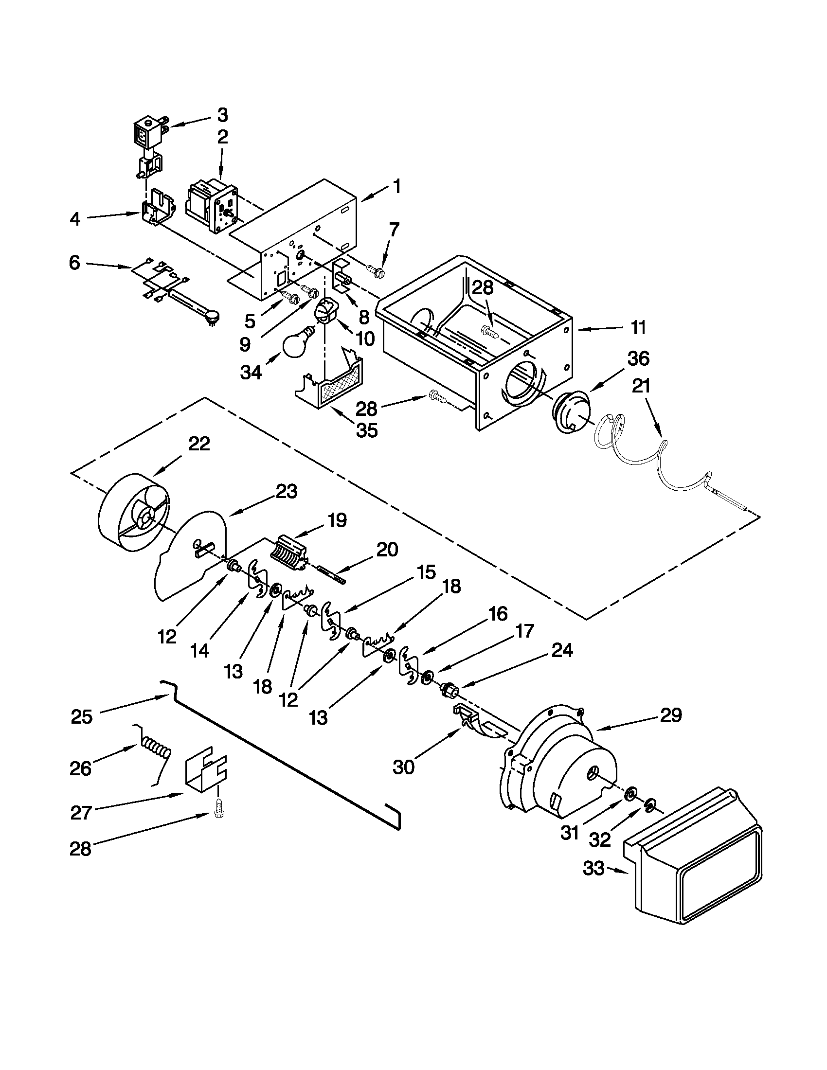 Whirlpool ED2DHEXWQ00 motor and ice container parts diagram