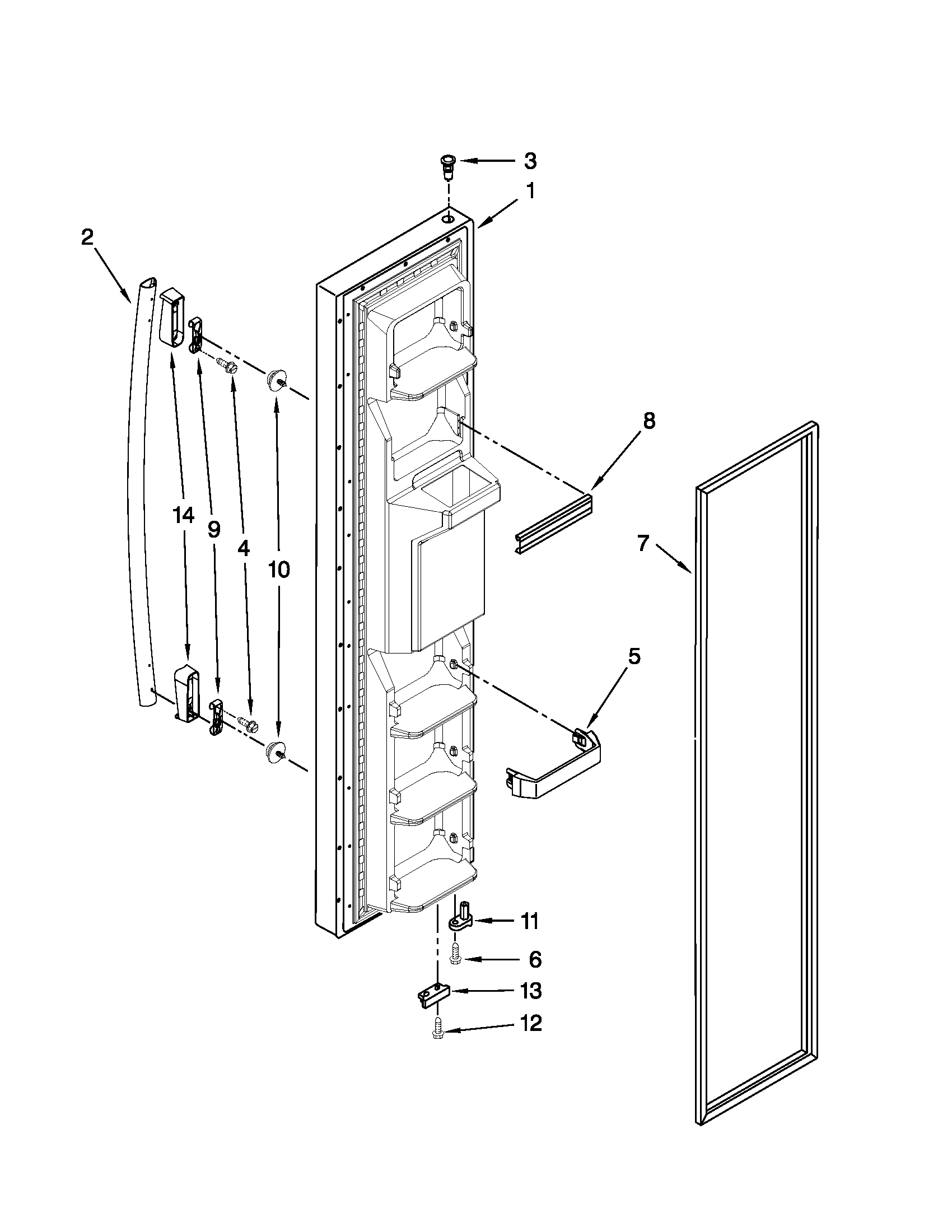 Whirlpool ED2DHEXWQ00 freezer door parts diagram