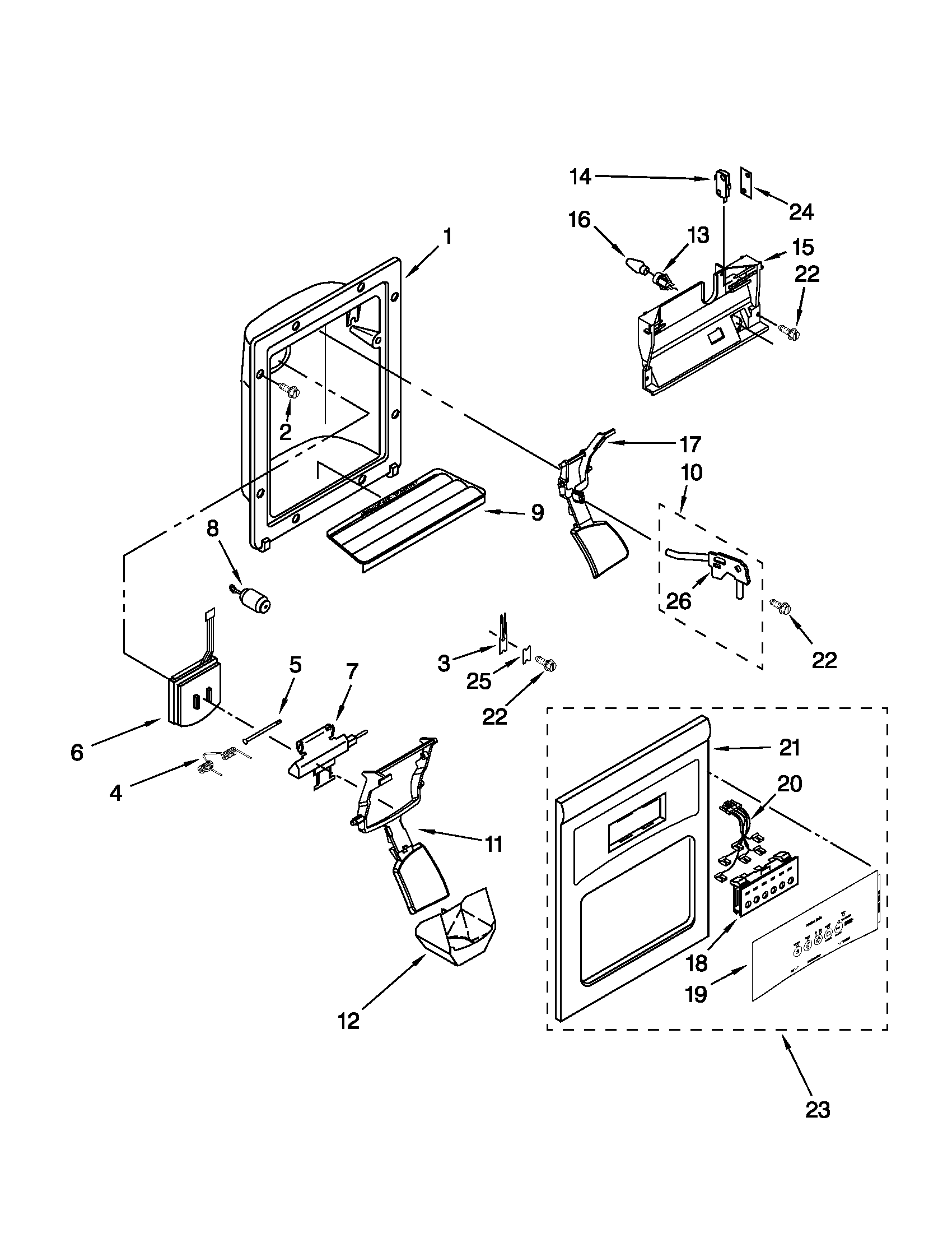 Whirlpool ED2DHEXWQ00 dispenser front parts diagram