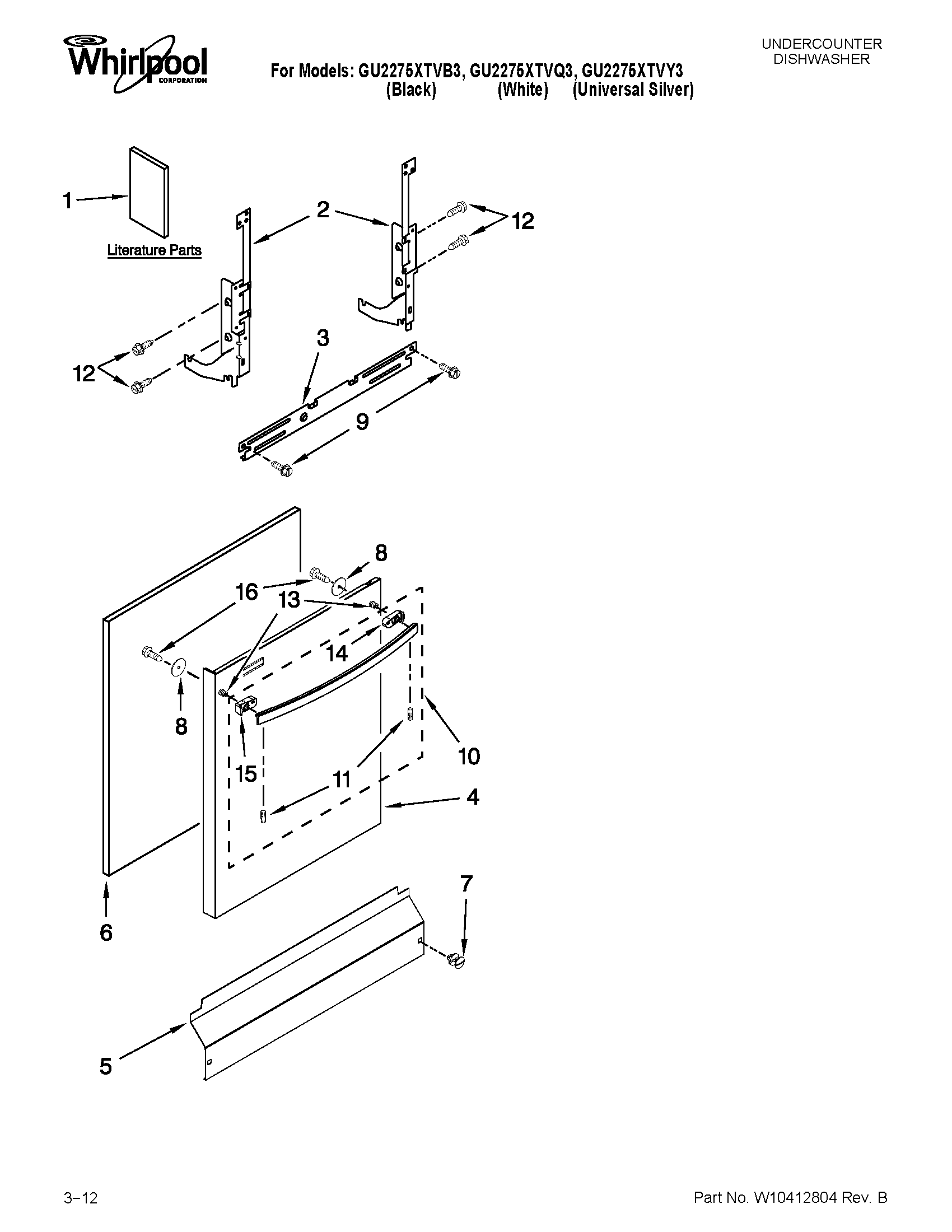 Whirlpool GU2275XTVB3 door and panel parts diagram