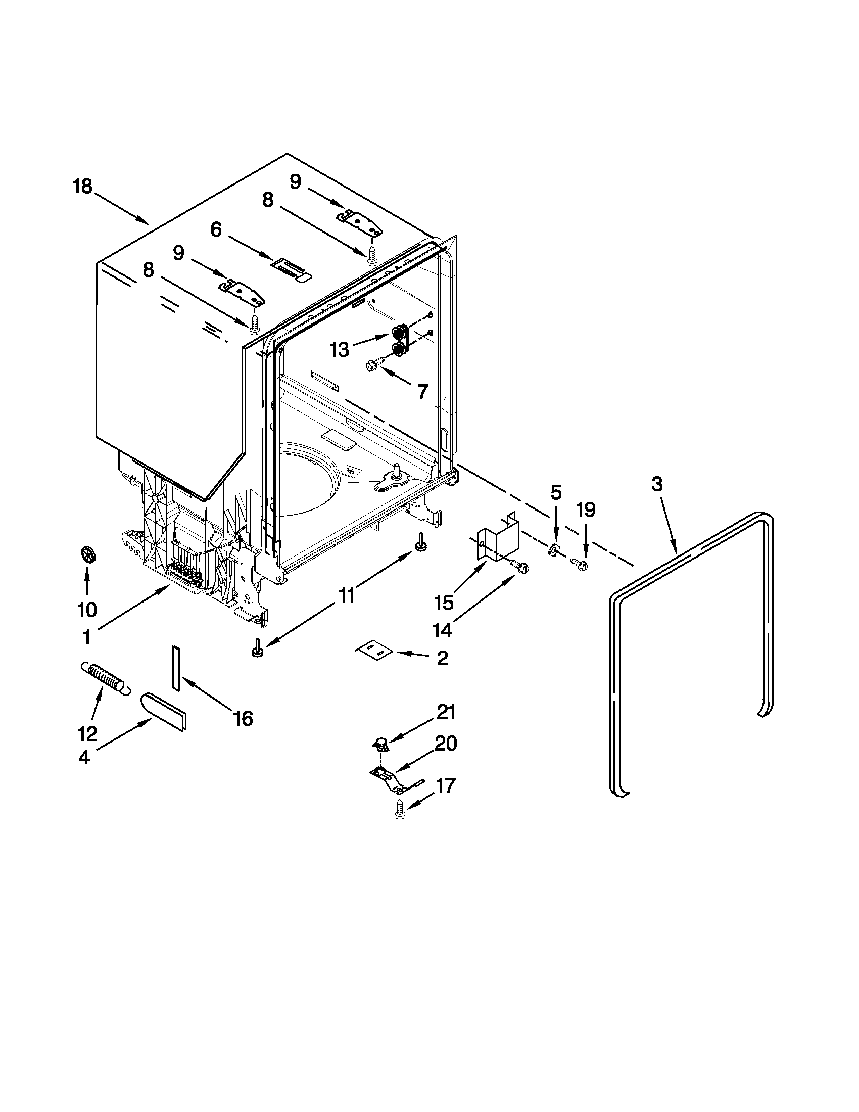 Whirlpool GU2275XTVB3 tub and frame parts diagram