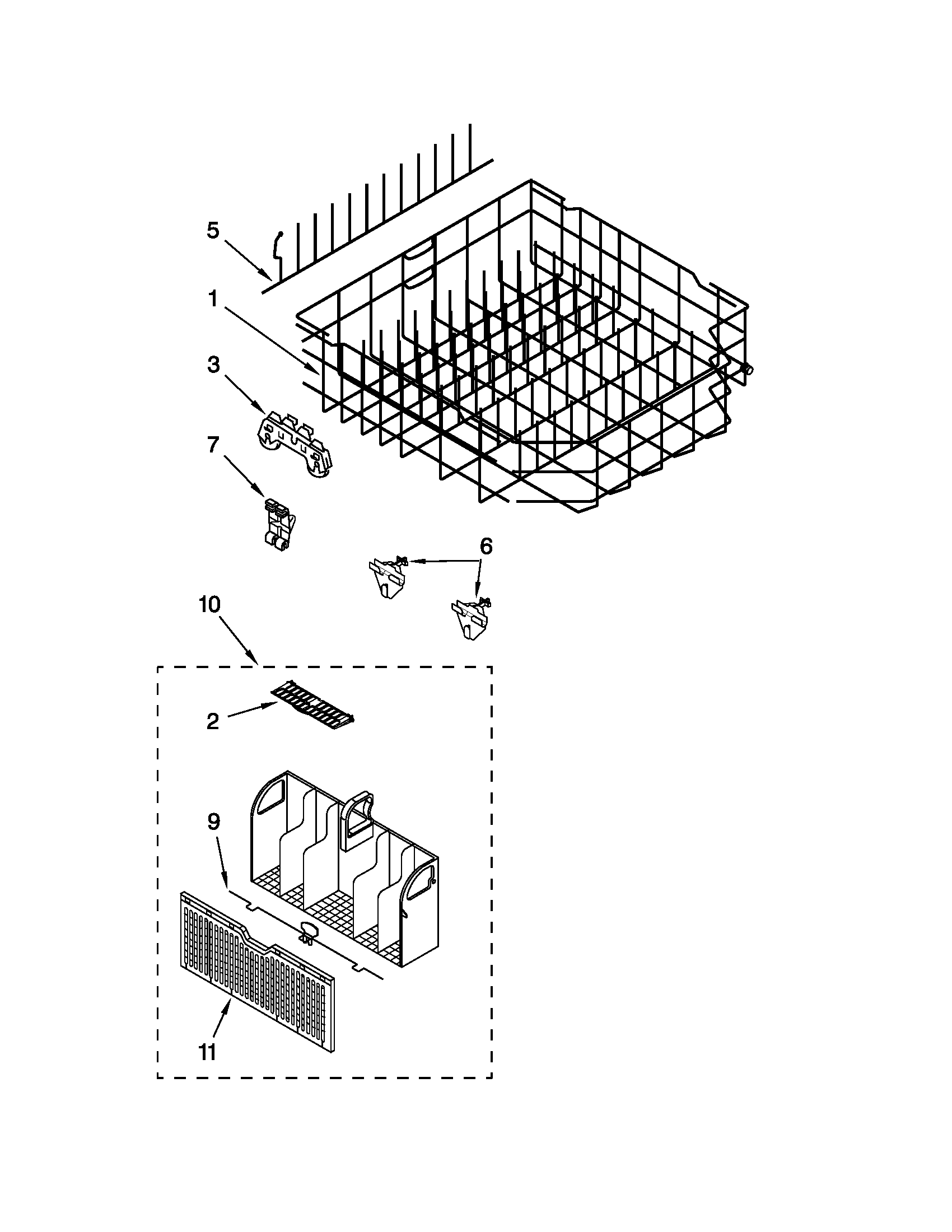 Whirlpool GU2275XTVB3 lower rack parts diagram