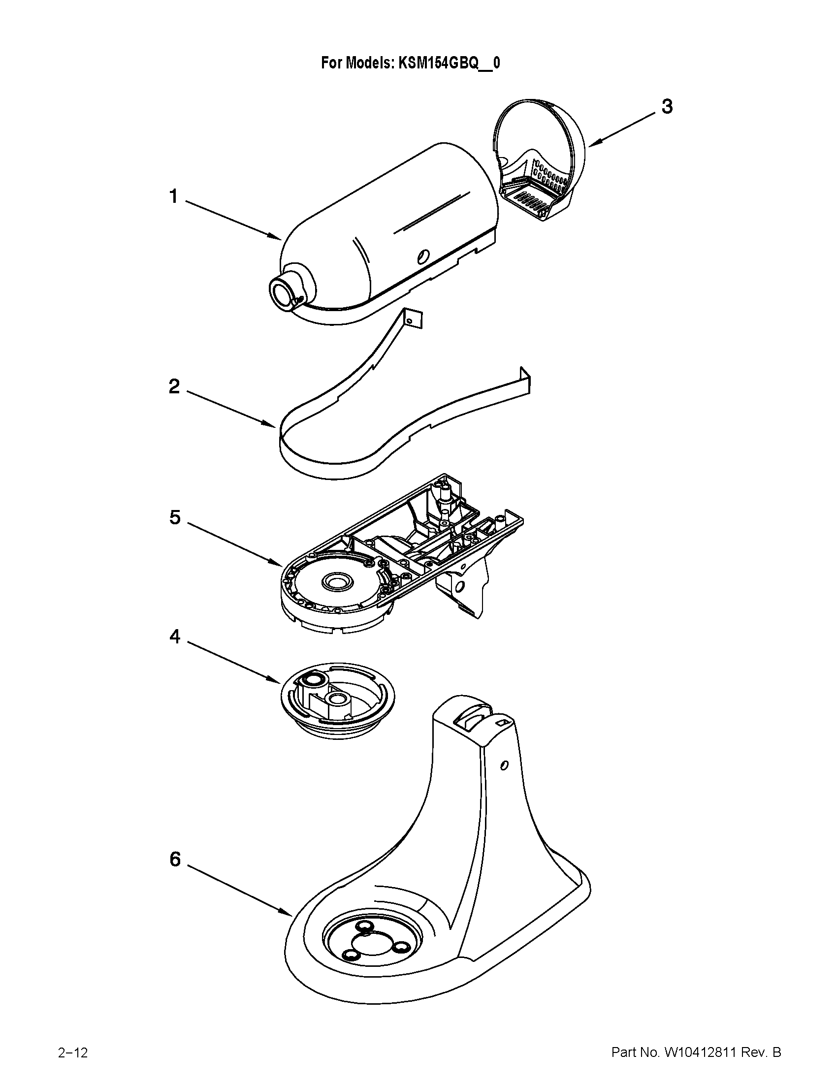 KitchenAid KSM154GBQWH0 color variation parts diagram