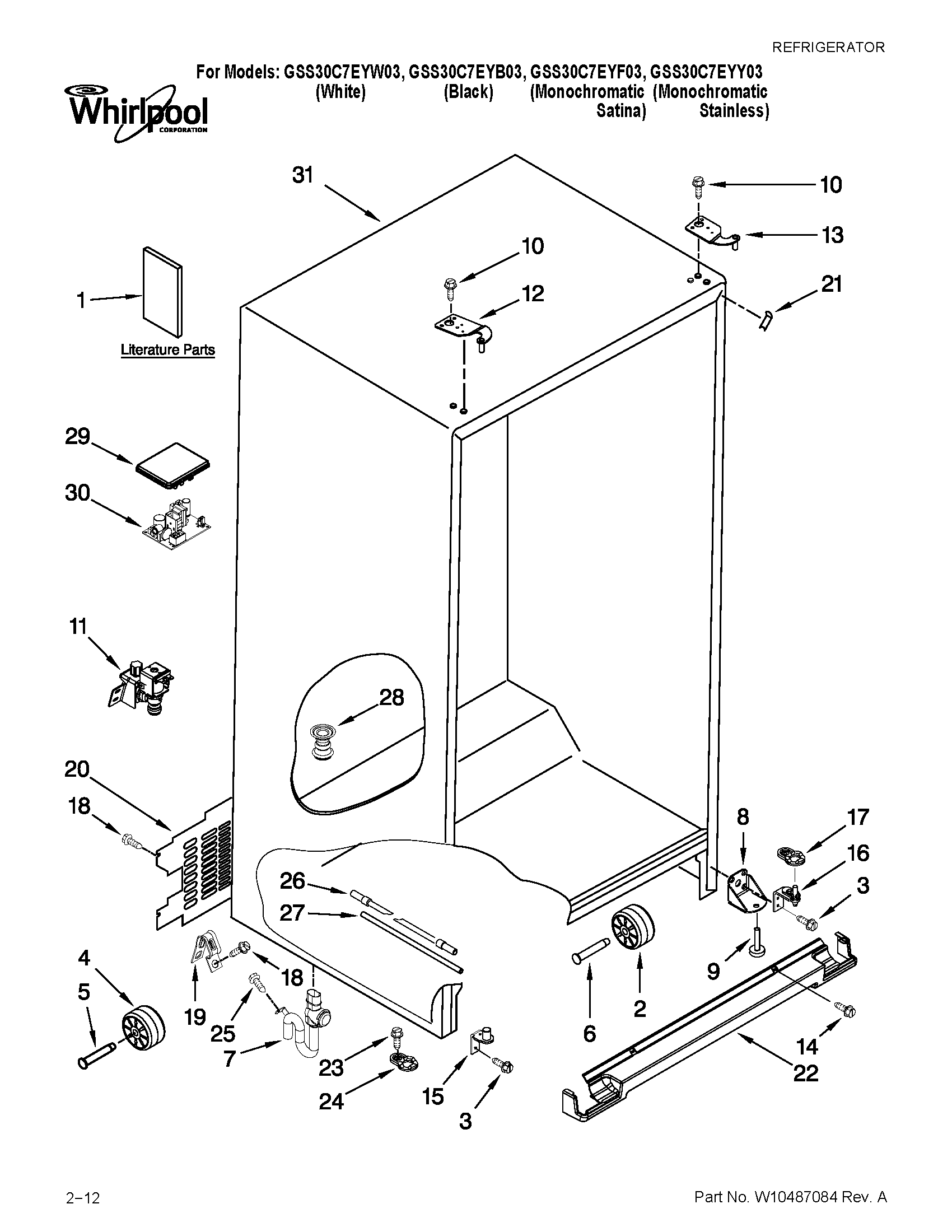 Whirlpool GSS30C7EYB03 cabinet parts diagram