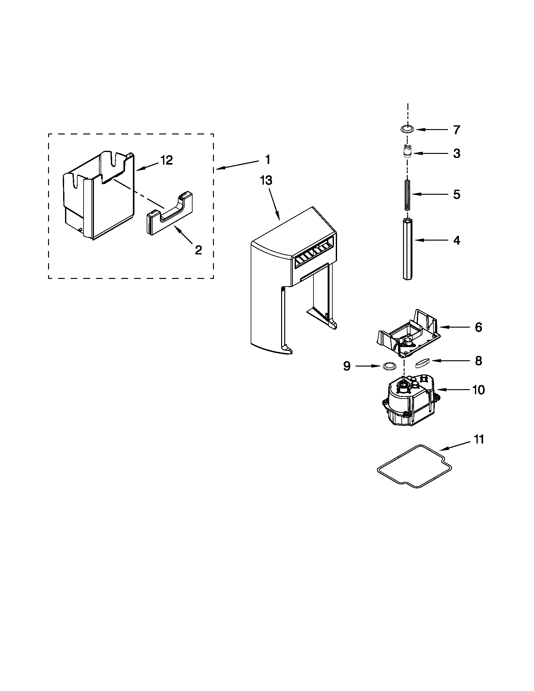 Whirlpool GSS30C7EYB03 motor and ice container parts diagram