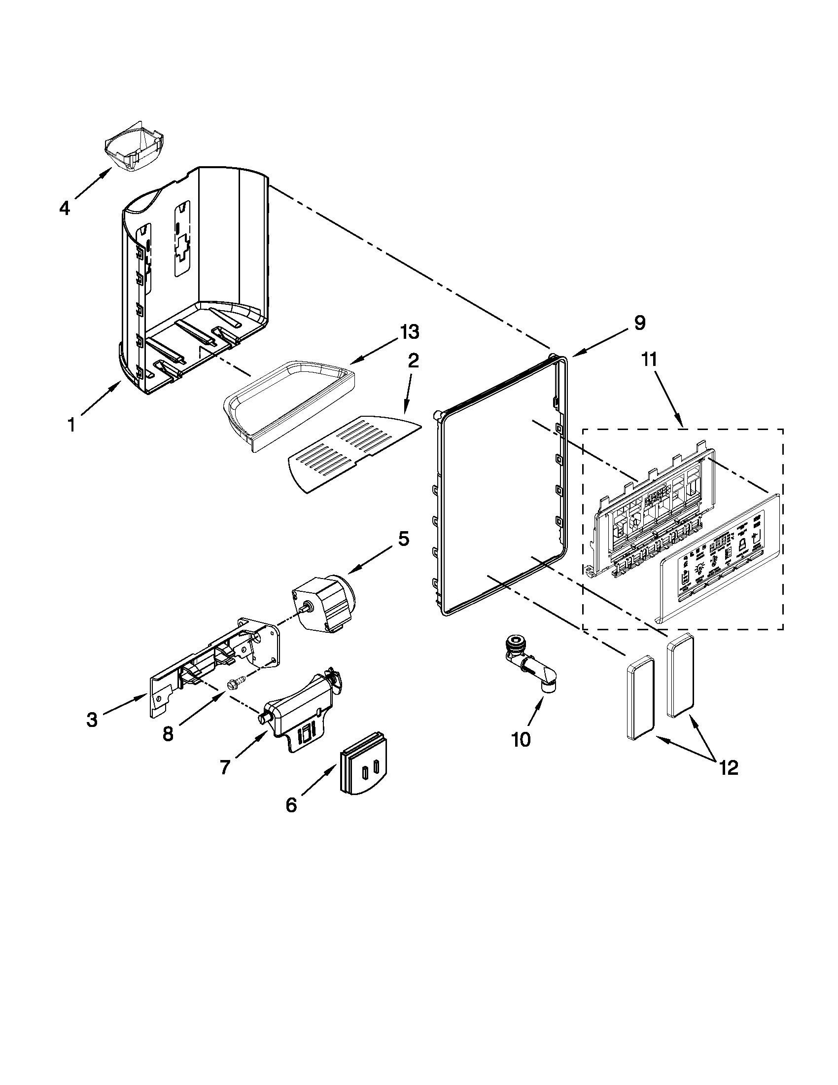 Whirlpool GSS30C7EYB03 dispenser front parts diagram