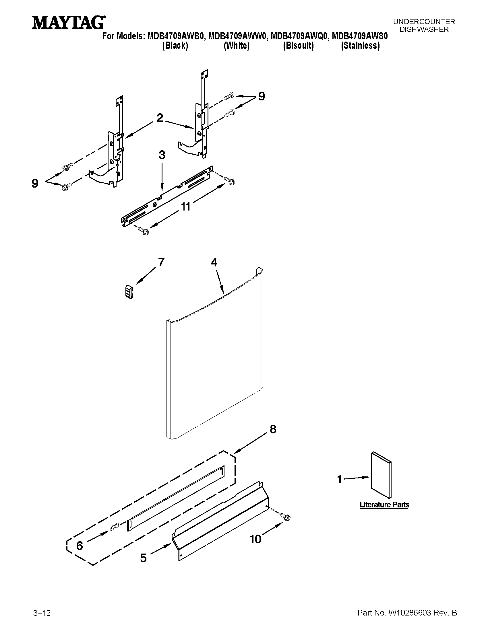 Maytag MDB4709AWW0 door and panel parts diagram