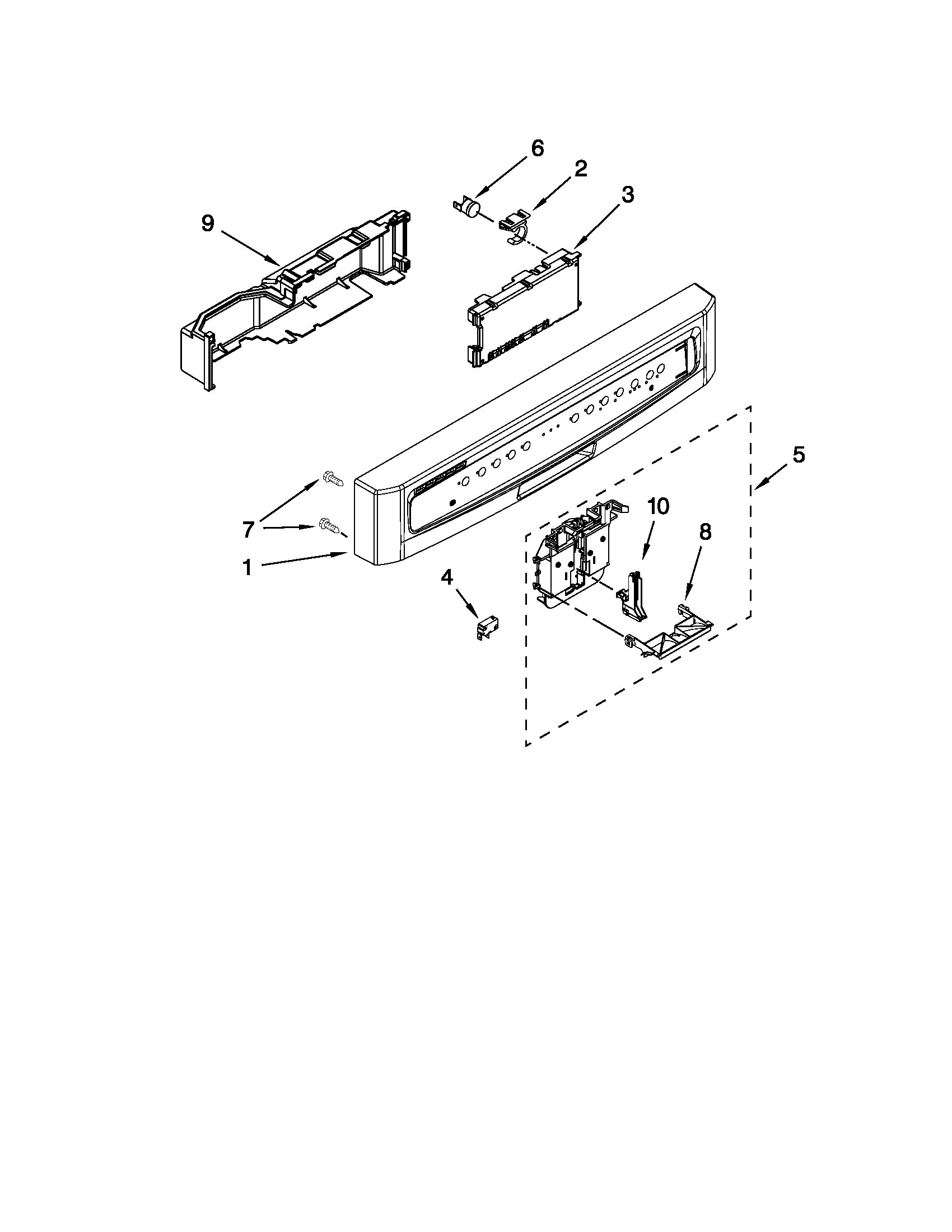 Maytag MDB4709AWW0 control panel and latch parts diagram