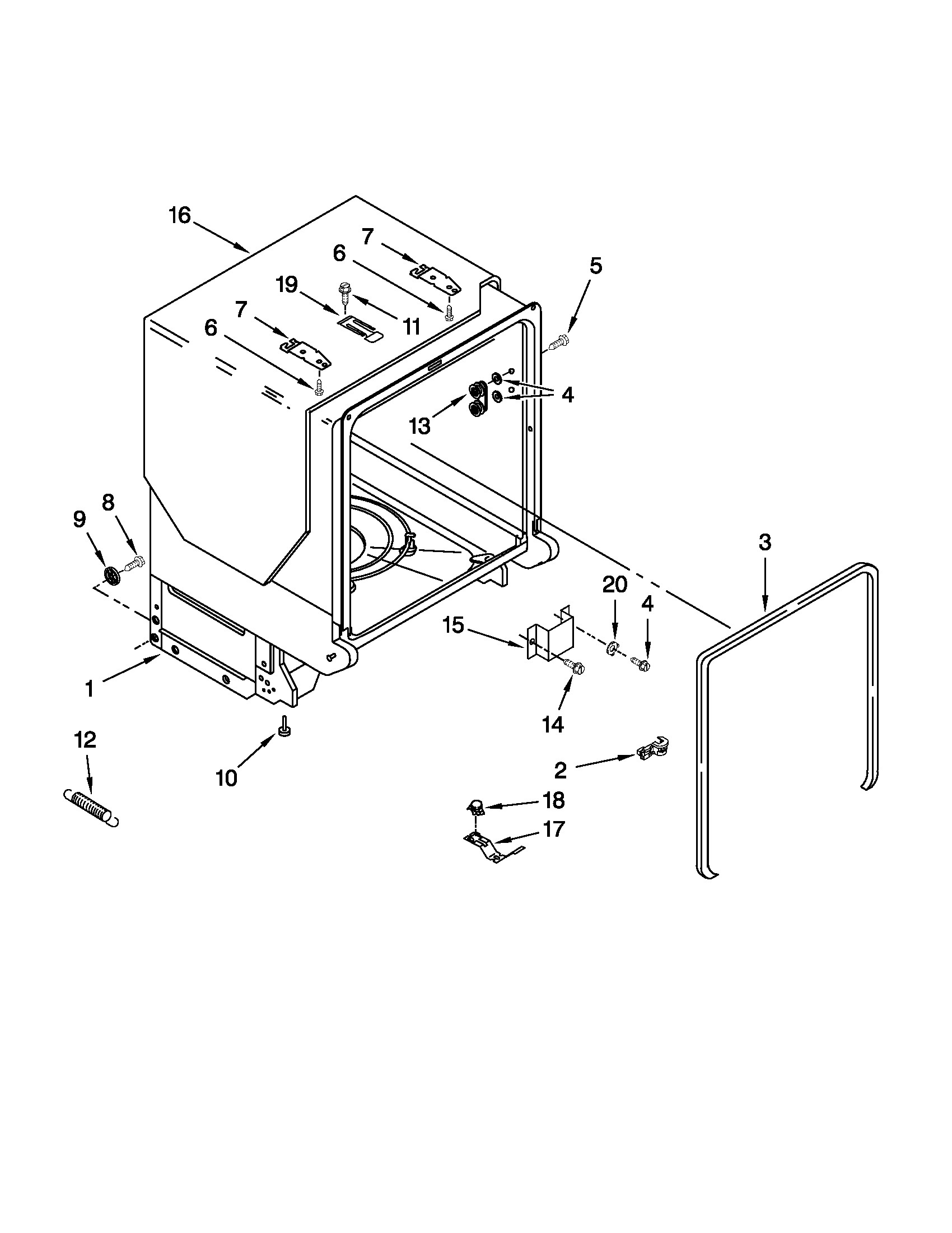 Maytag MDB4709AWW0 tub and frame parts diagram