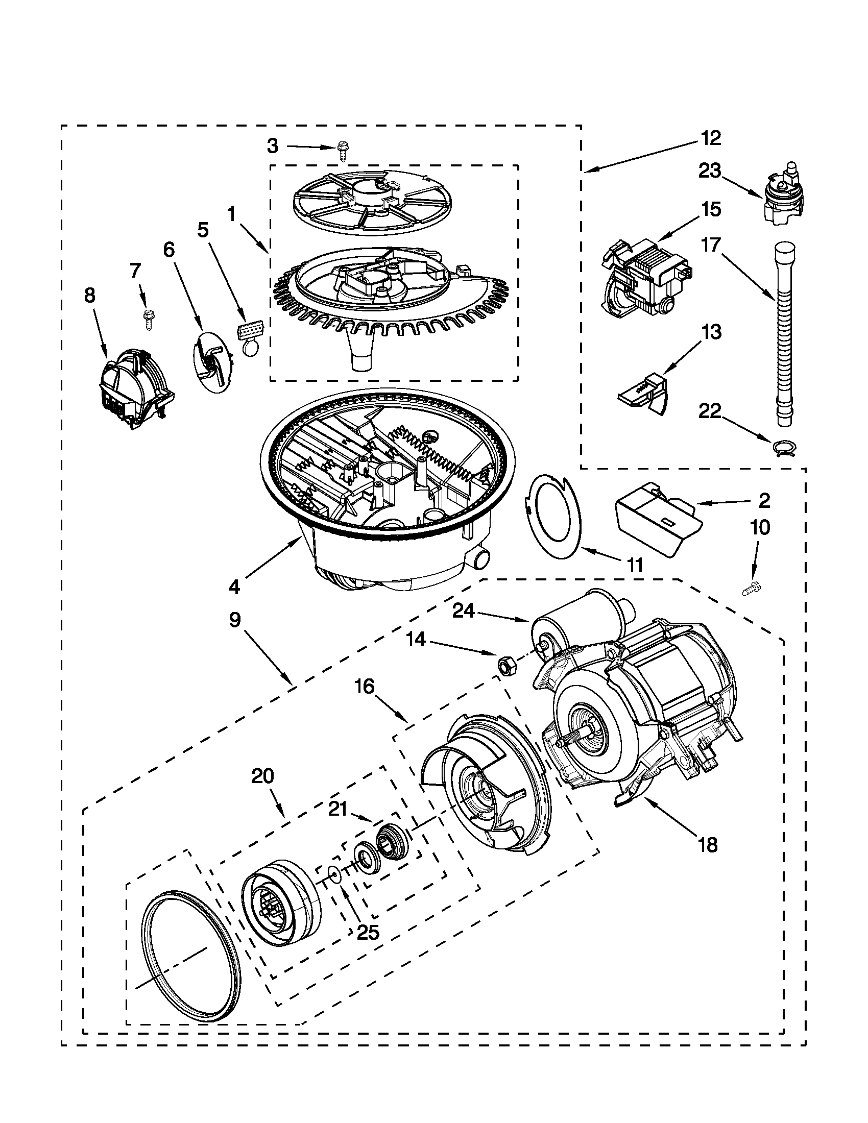 Maytag MDB4709AWW0 pump and motor parts diagram