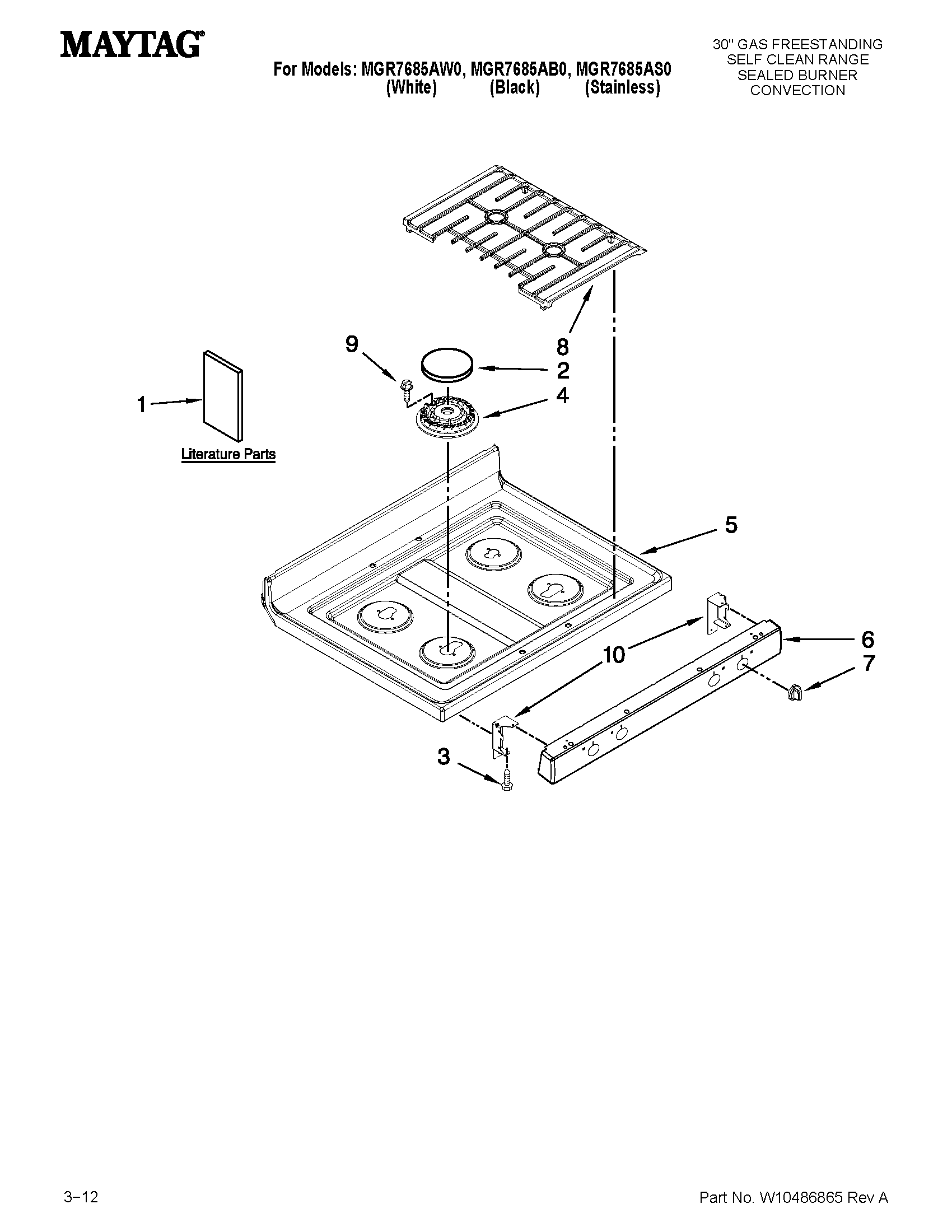 Maytag MGR7685AW0 cooktop parts diagram