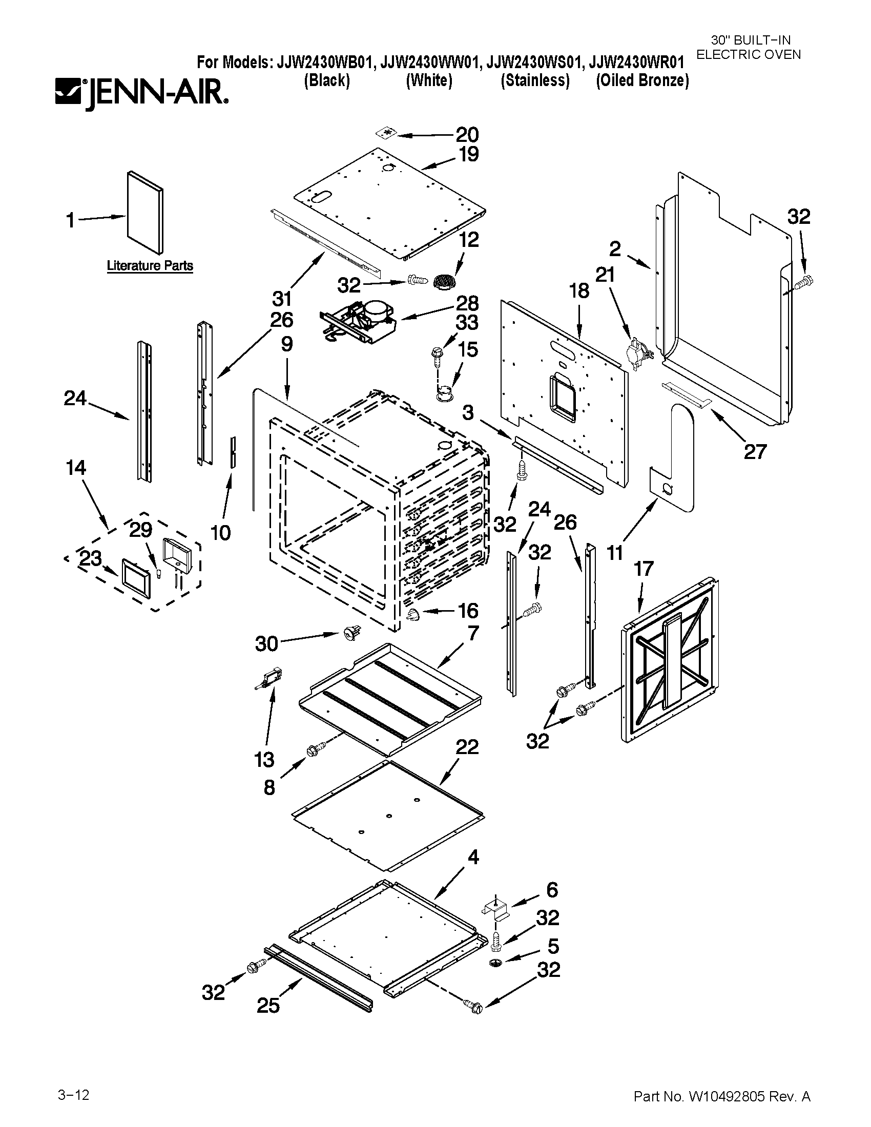 Jenn-Air JJW2430WR01 oven parts diagram