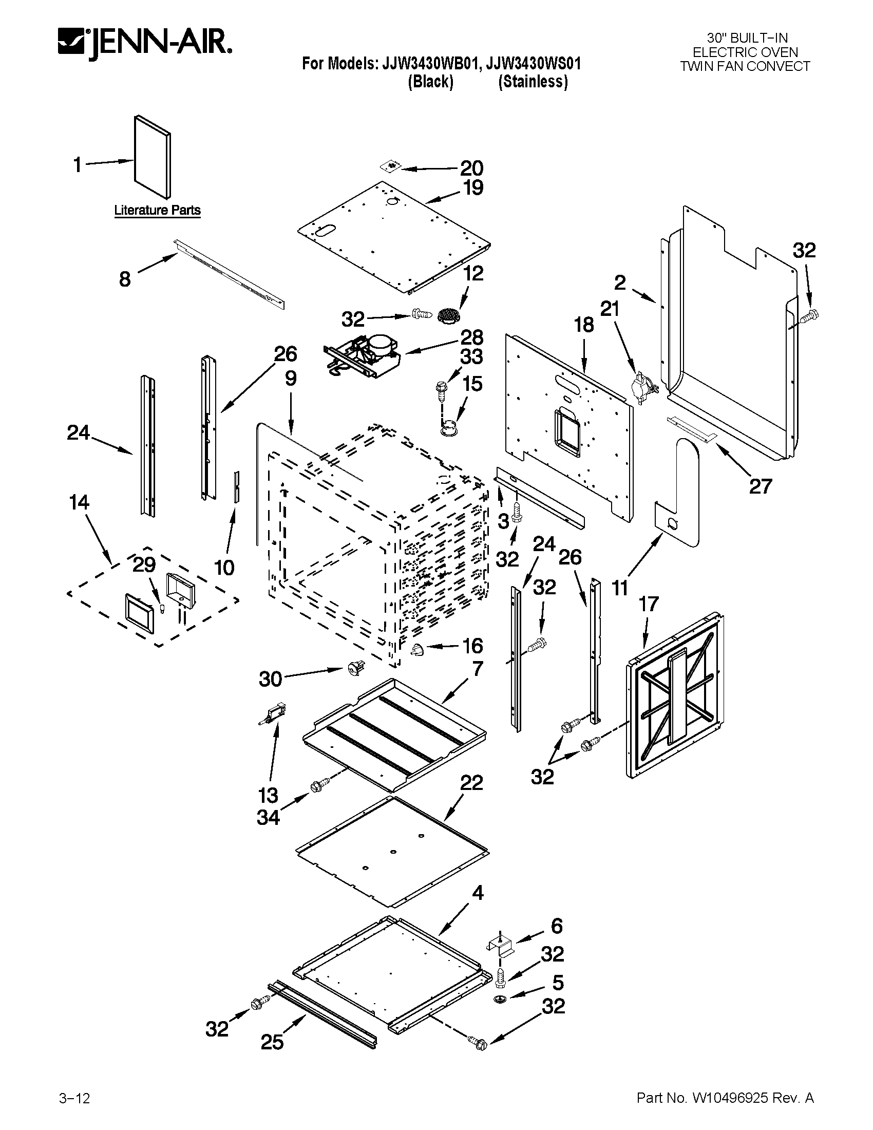 Jenn-Air JJW3430WS01 oven parts diagram