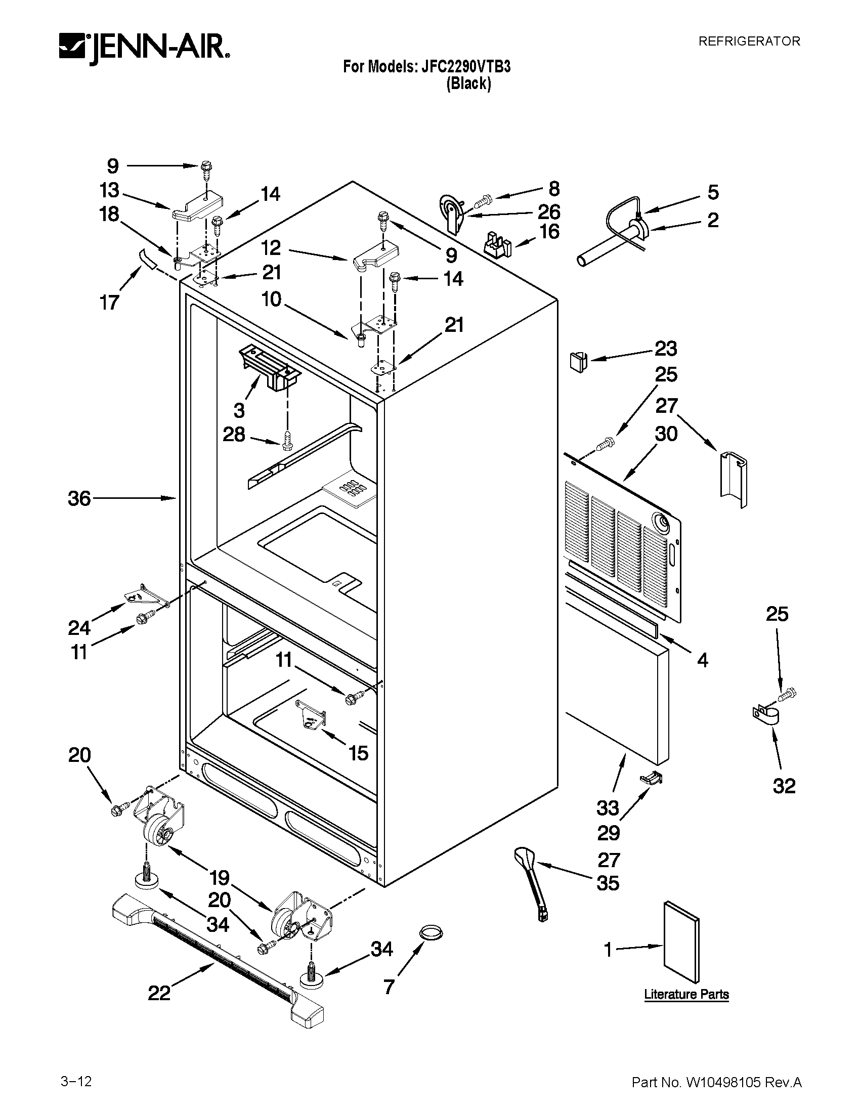 Jenn-Air JFC2290VTB3 cabinet parts diagram