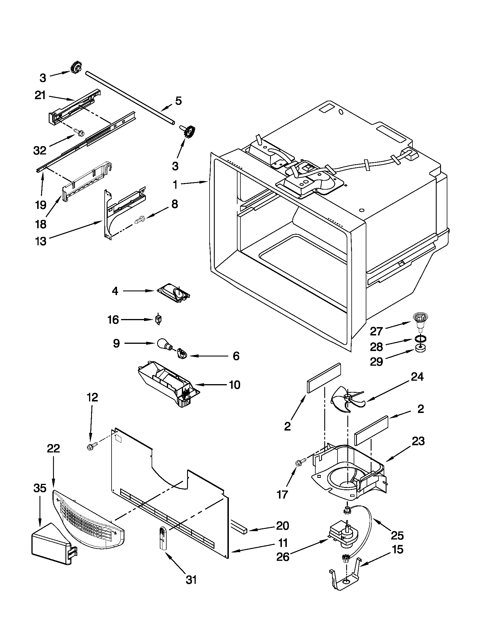 Jenn-Air JFC2290VTB3 freezer liner parts diagram
