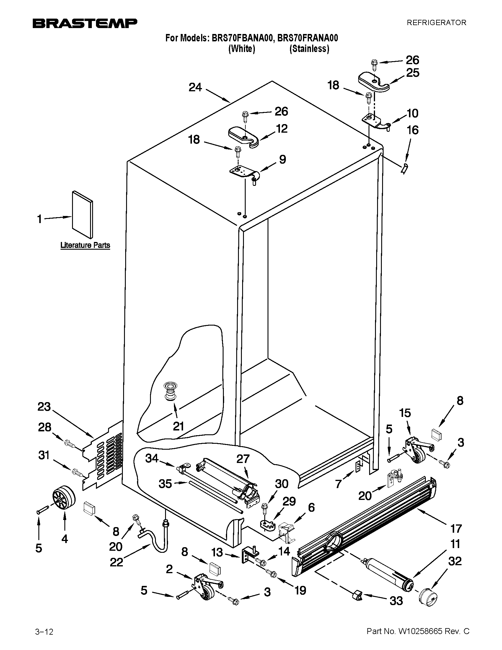 Whirlpool BRS70FRANA00 cabinet parts diagram