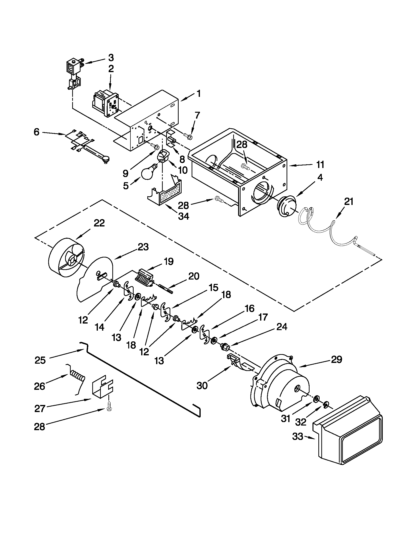 Whirlpool BRS70FRANA00 motor and ice container parts diagram
