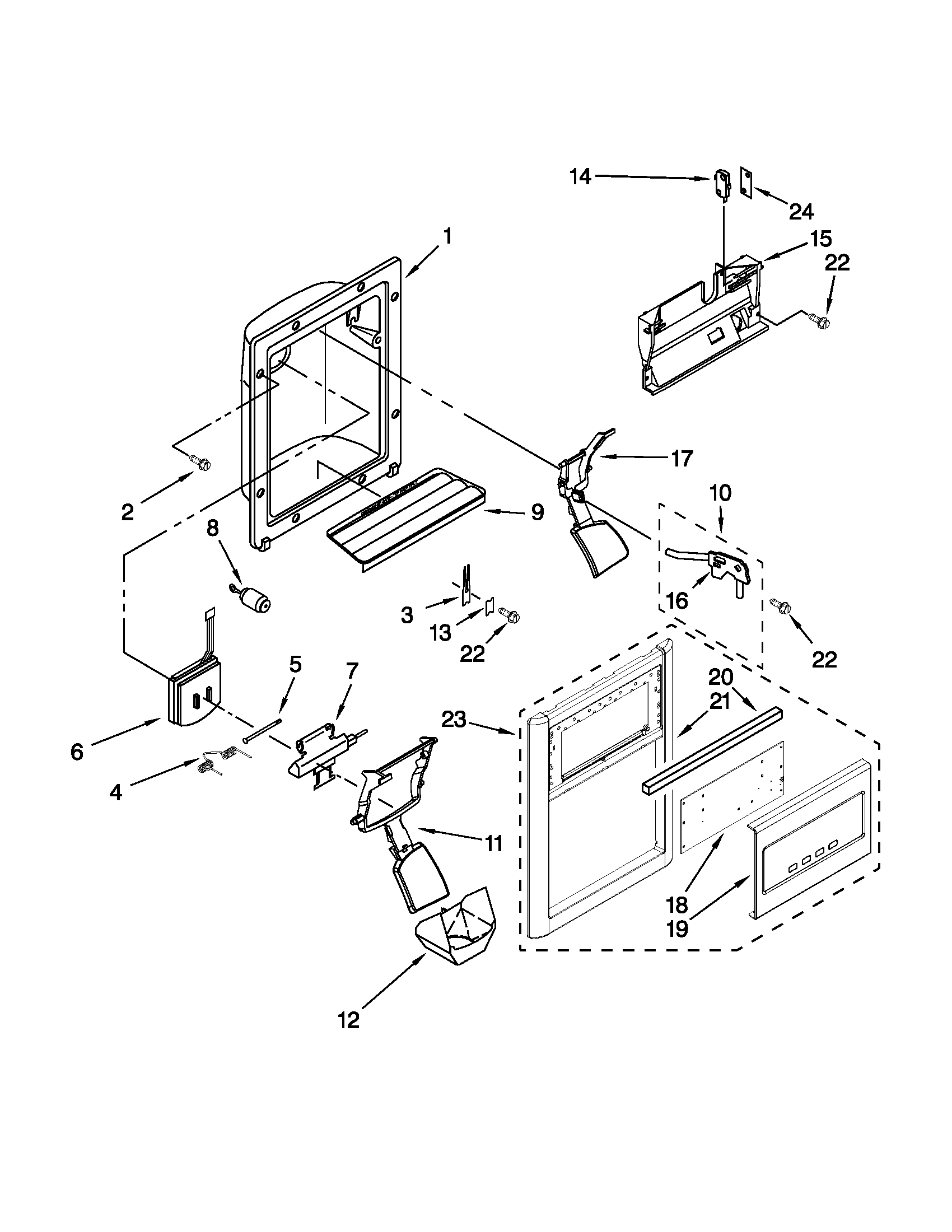 Whirlpool BRS70FRANA00 dispenser front parts diagram