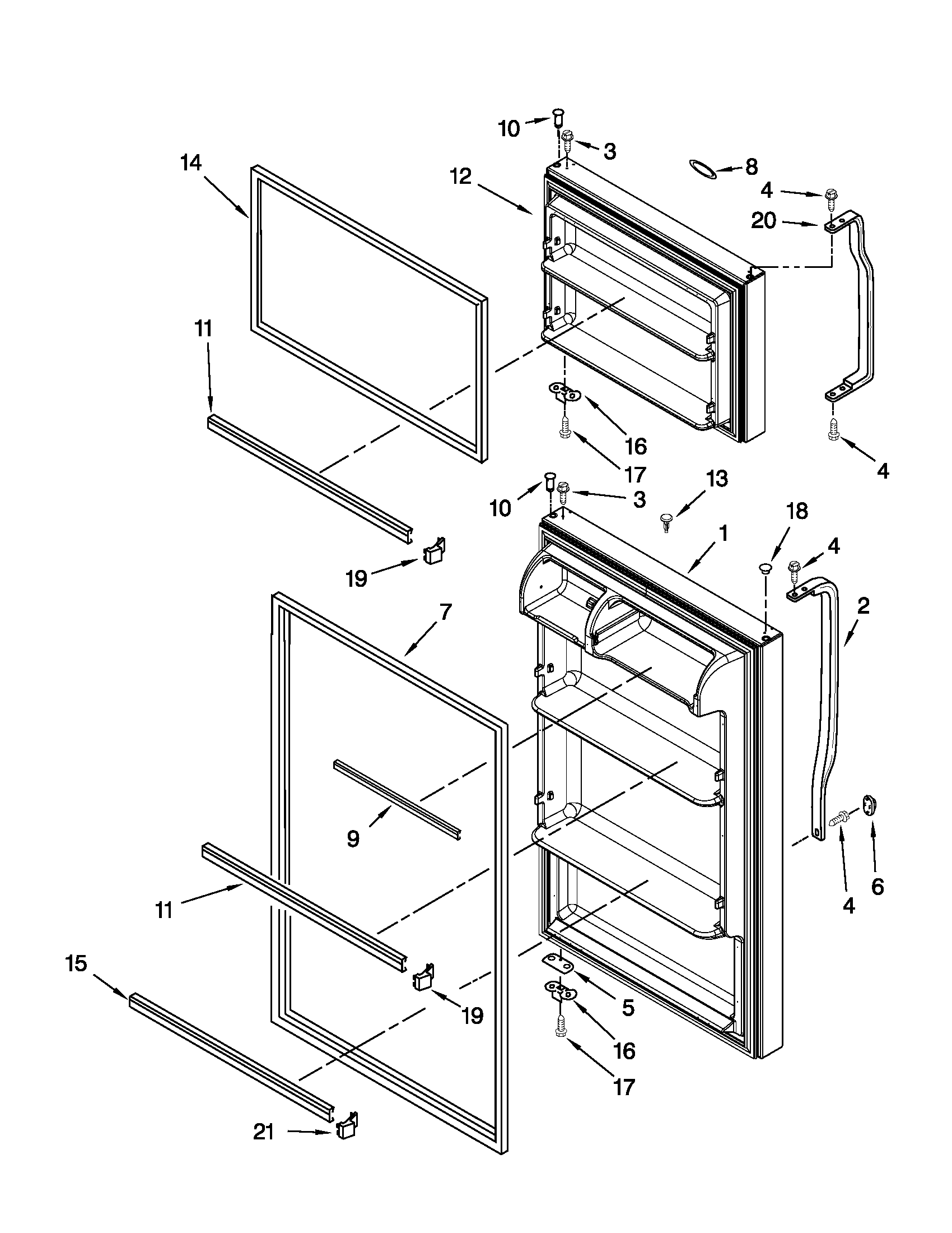 Whirlpool W5TXEWFWB01 door parts diagram