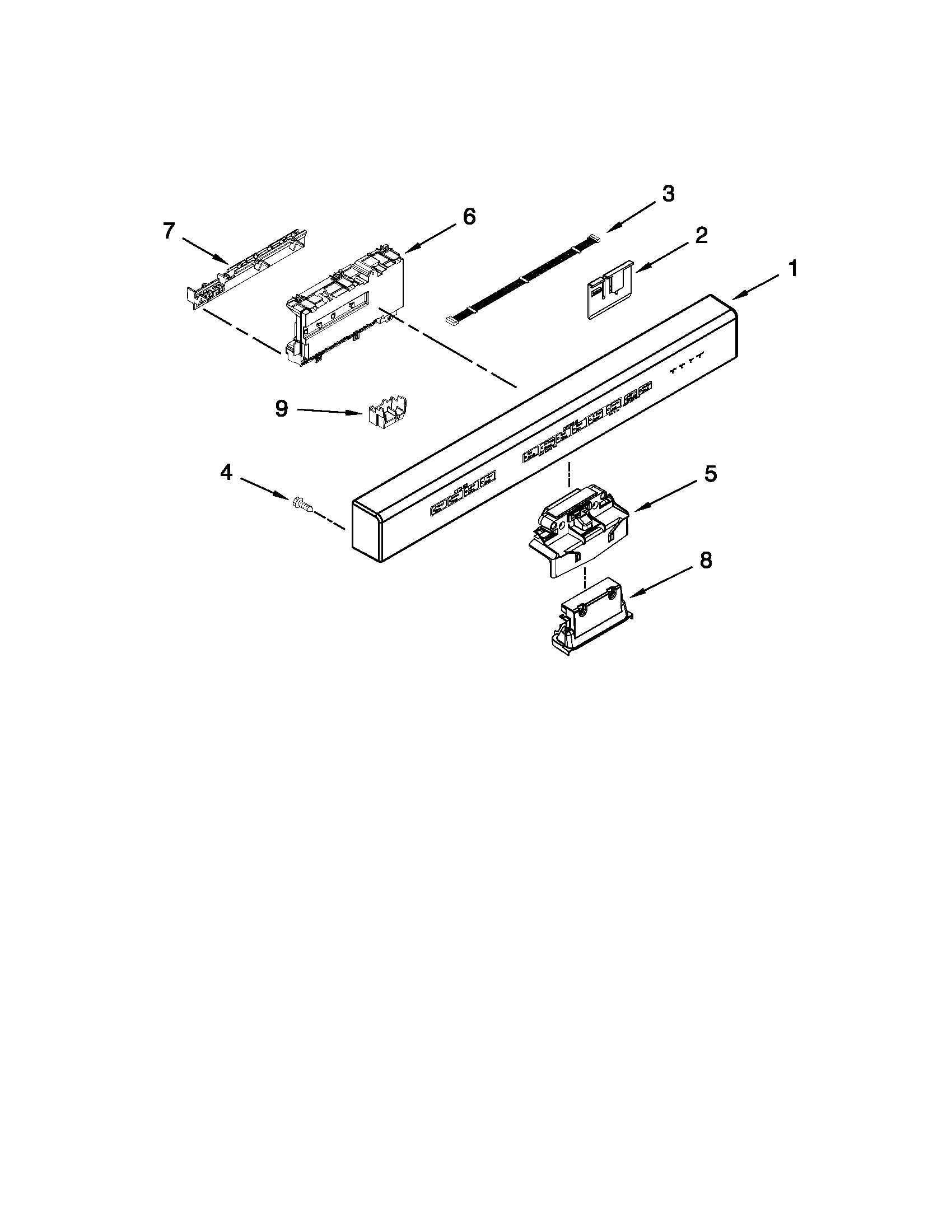 KitchenAid KUDE20IXBL8 control panel and latch parts diagram