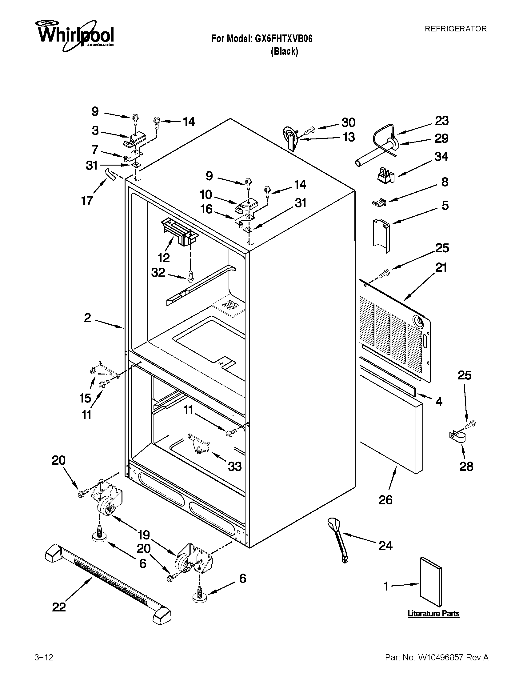 Whirlpool GX5FHTXVB06 cabinet parts diagram