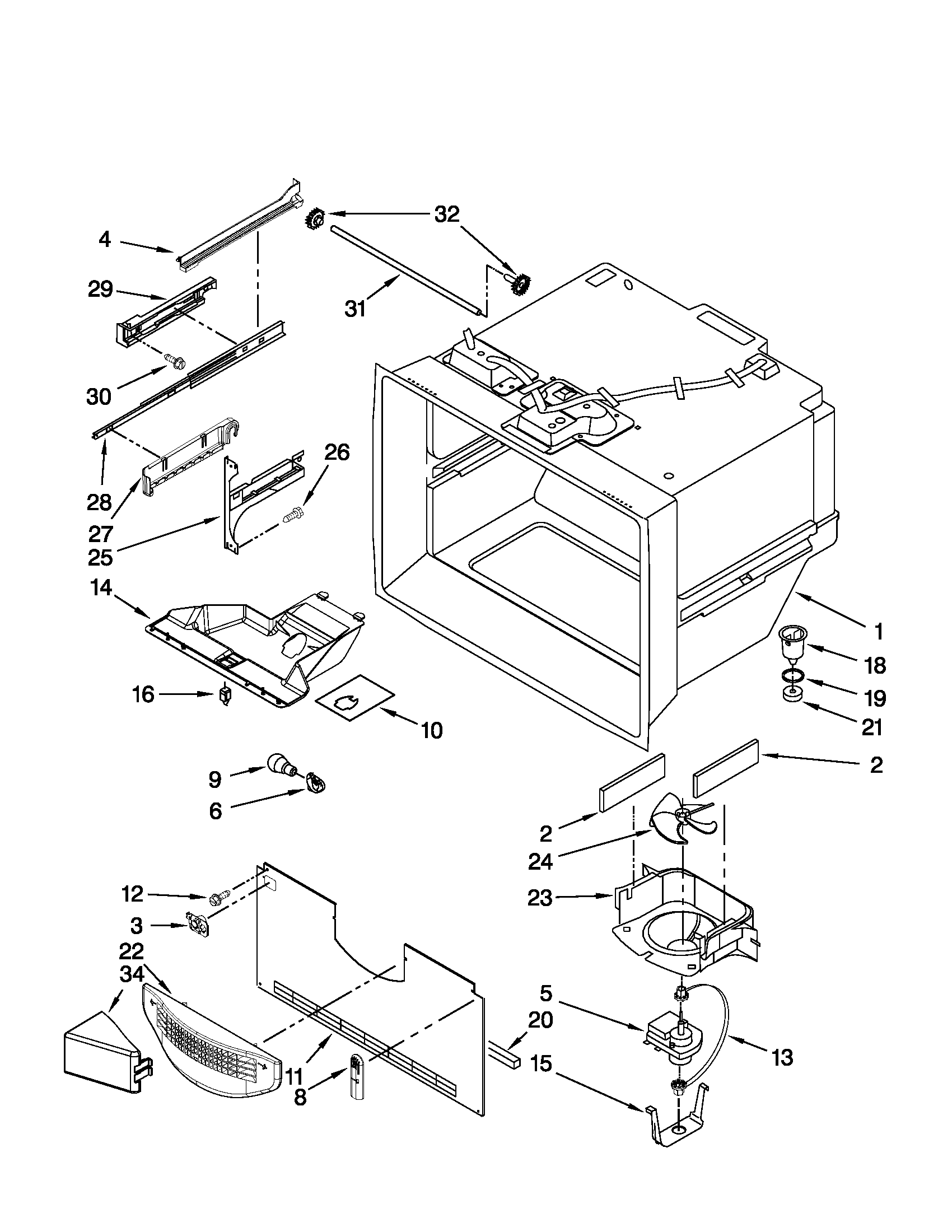 Whirlpool GX5FHTXVB06 freezer liner parts diagram