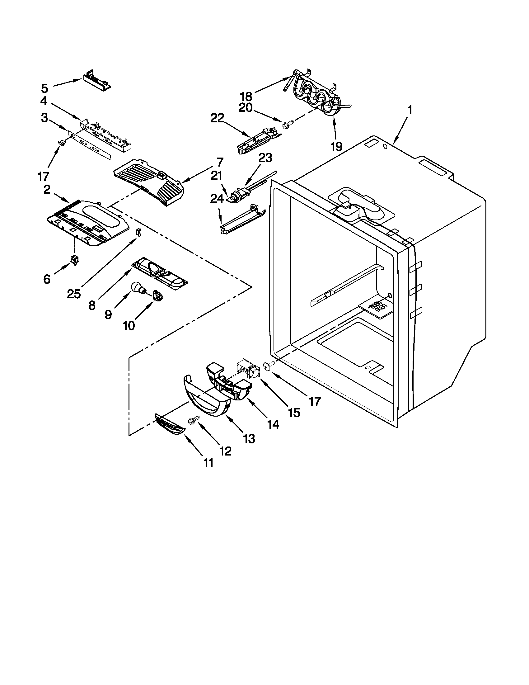 Whirlpool GX5FHTXVB06 refrigerator liner parts diagram