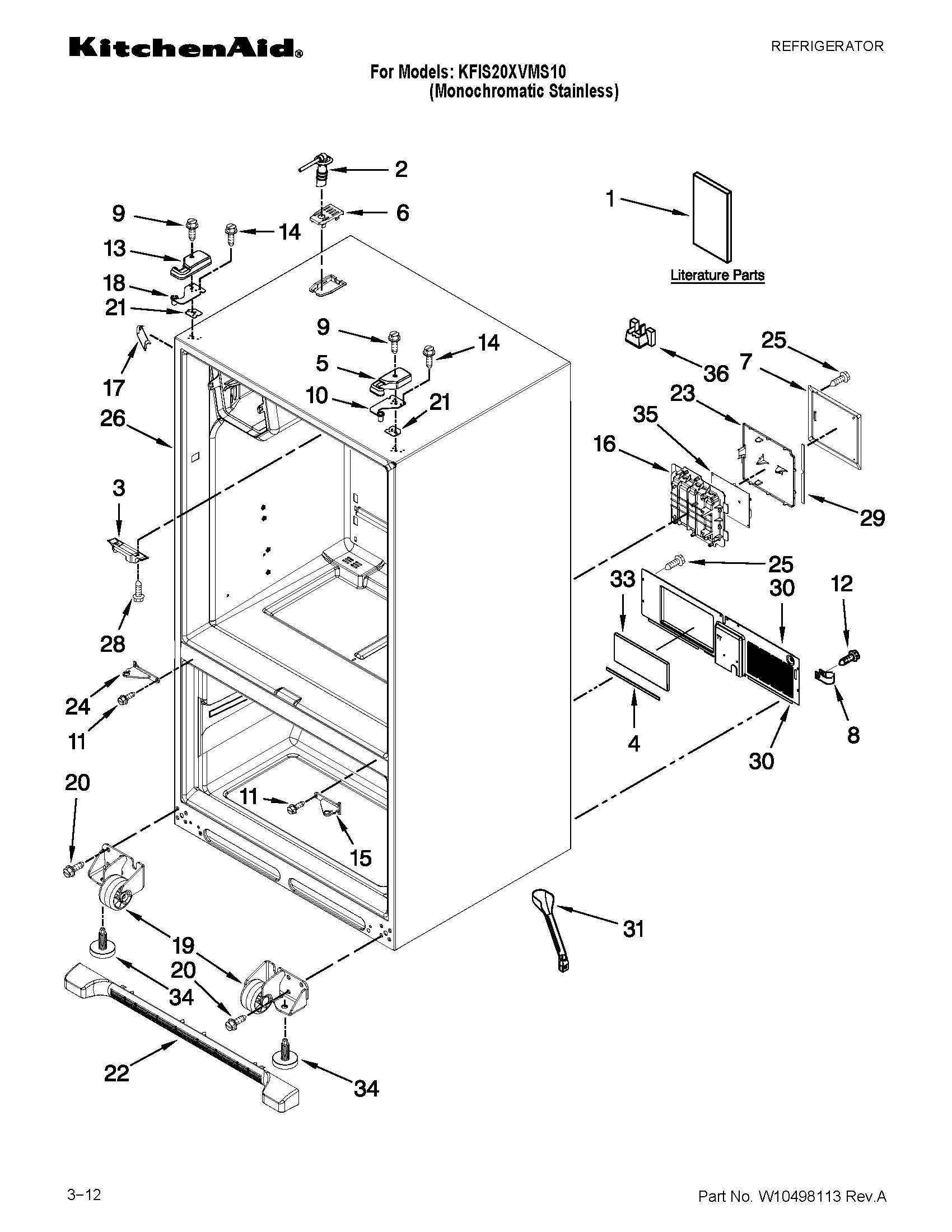 KitchenAid KFIS20XVMS10 cabinet parts diagram