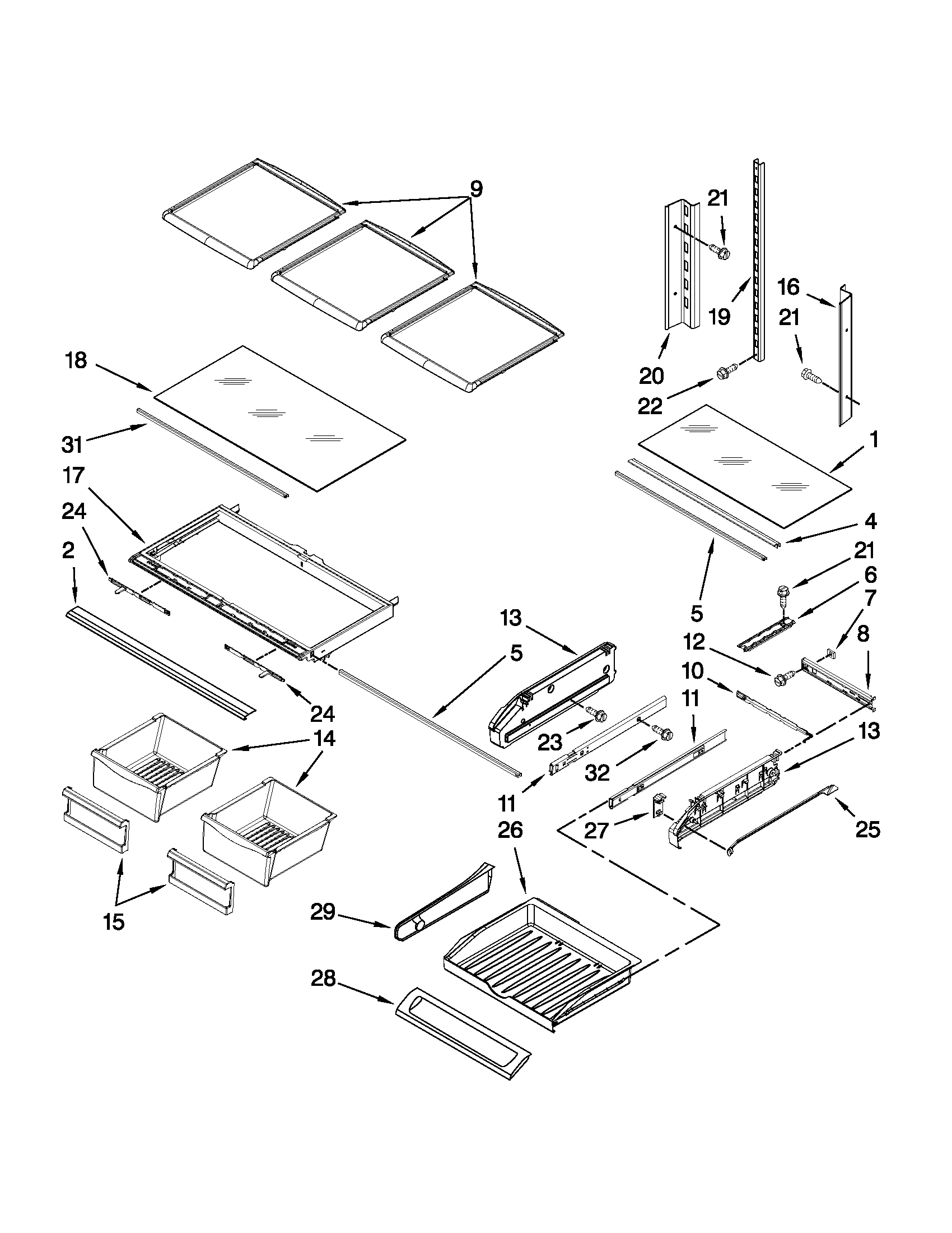 KitchenAid KFIS20XVMS10 shelf parts diagram