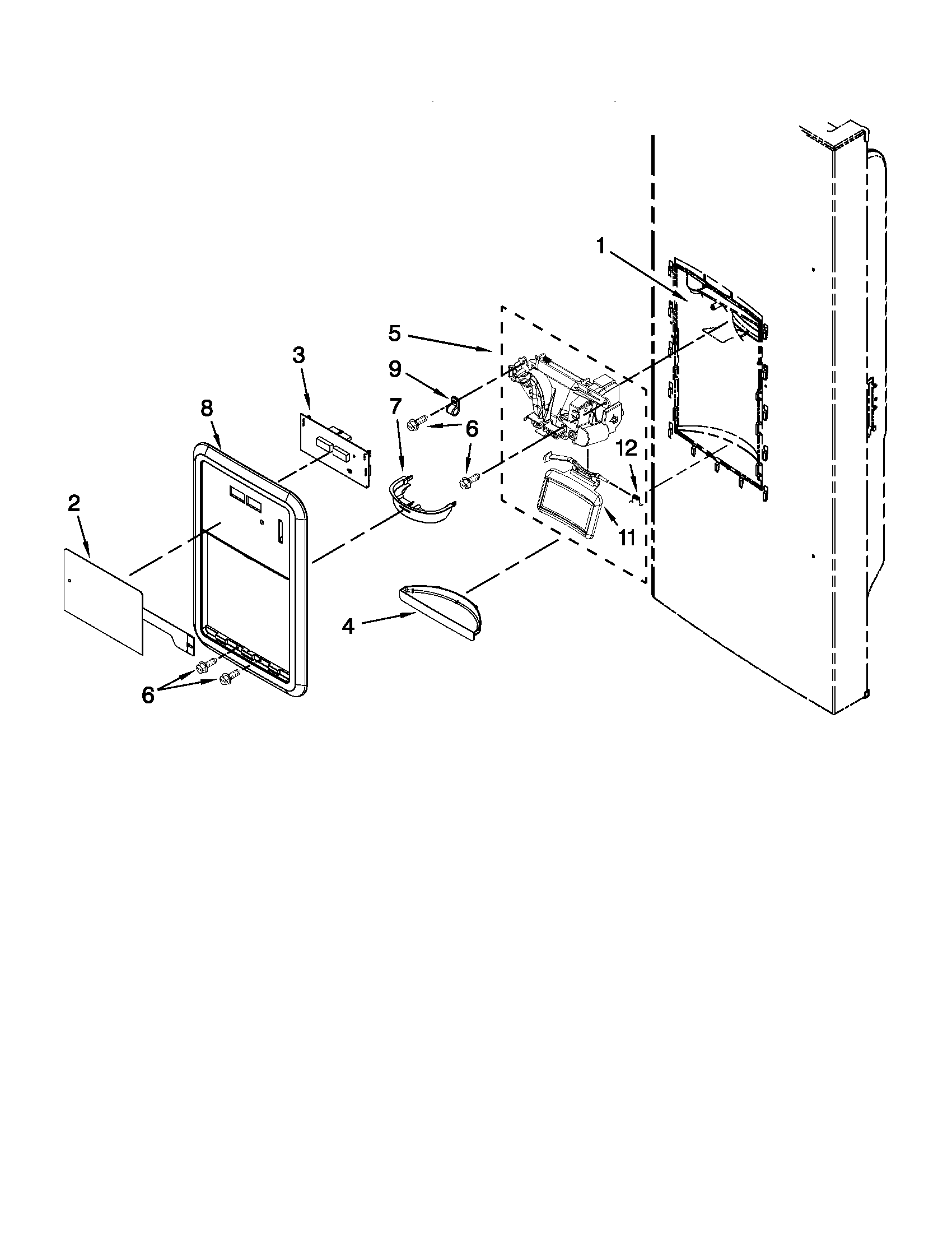 KitchenAid KFIS20XVMS10 dispenser front parts diagram