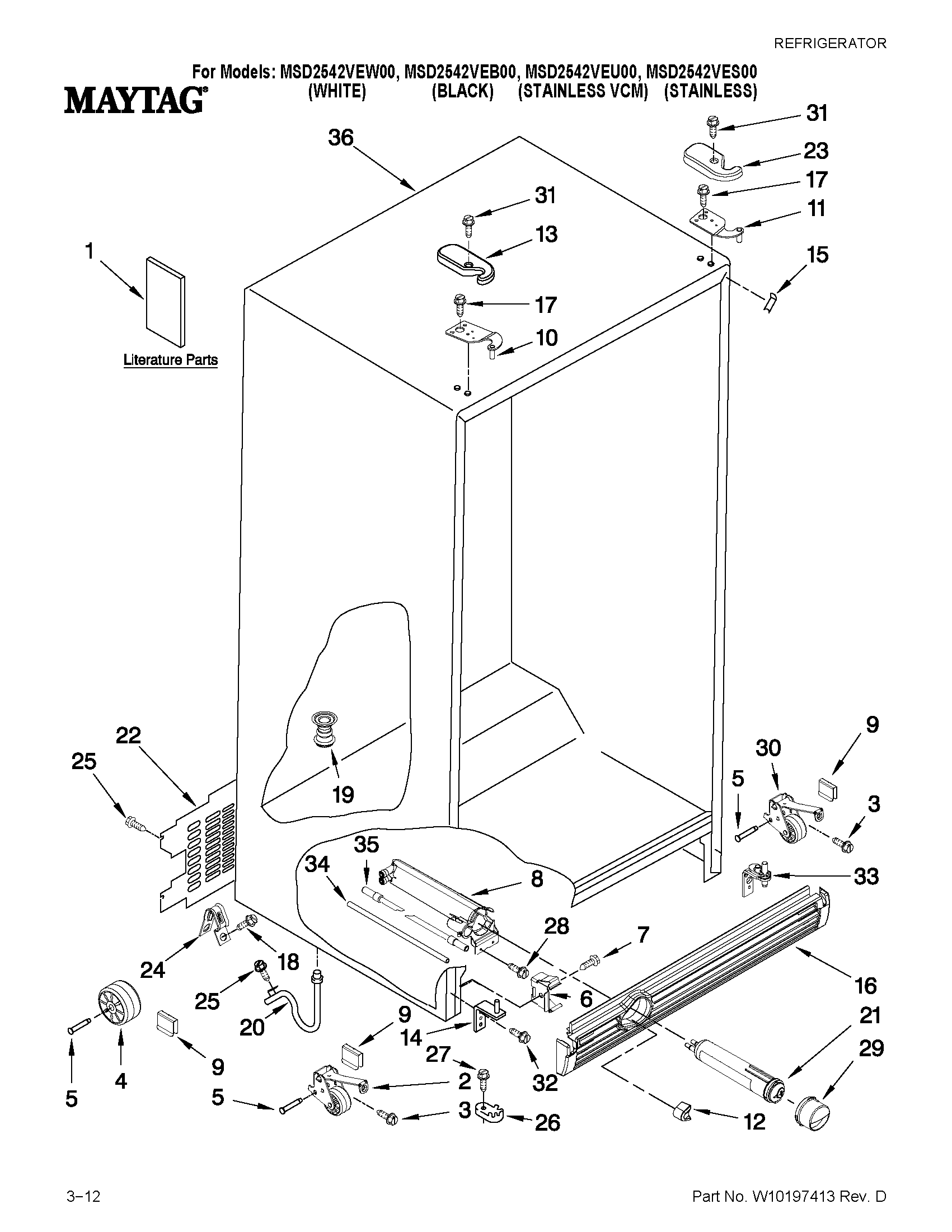 Maytag MSD2542VEU00 cabinet parts diagram