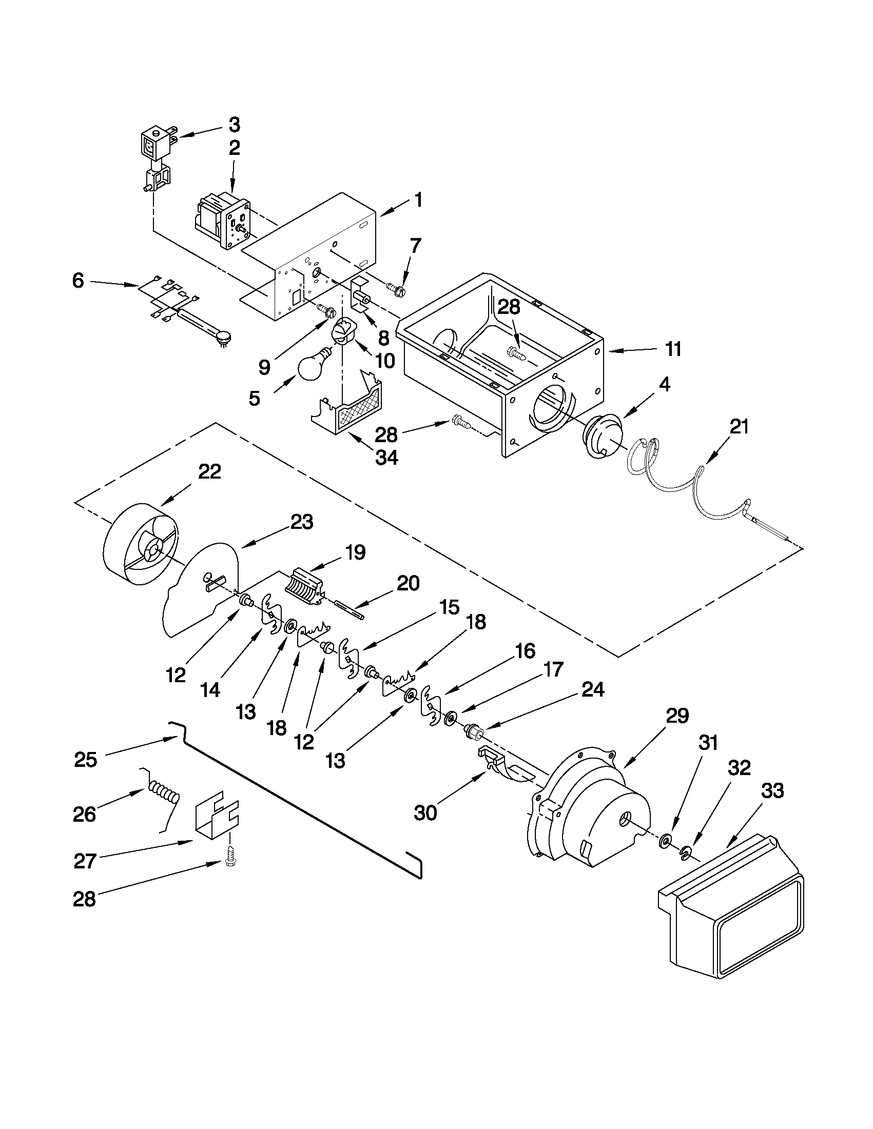 Maytag MSD2542VEU00 motor and ice container parts diagram