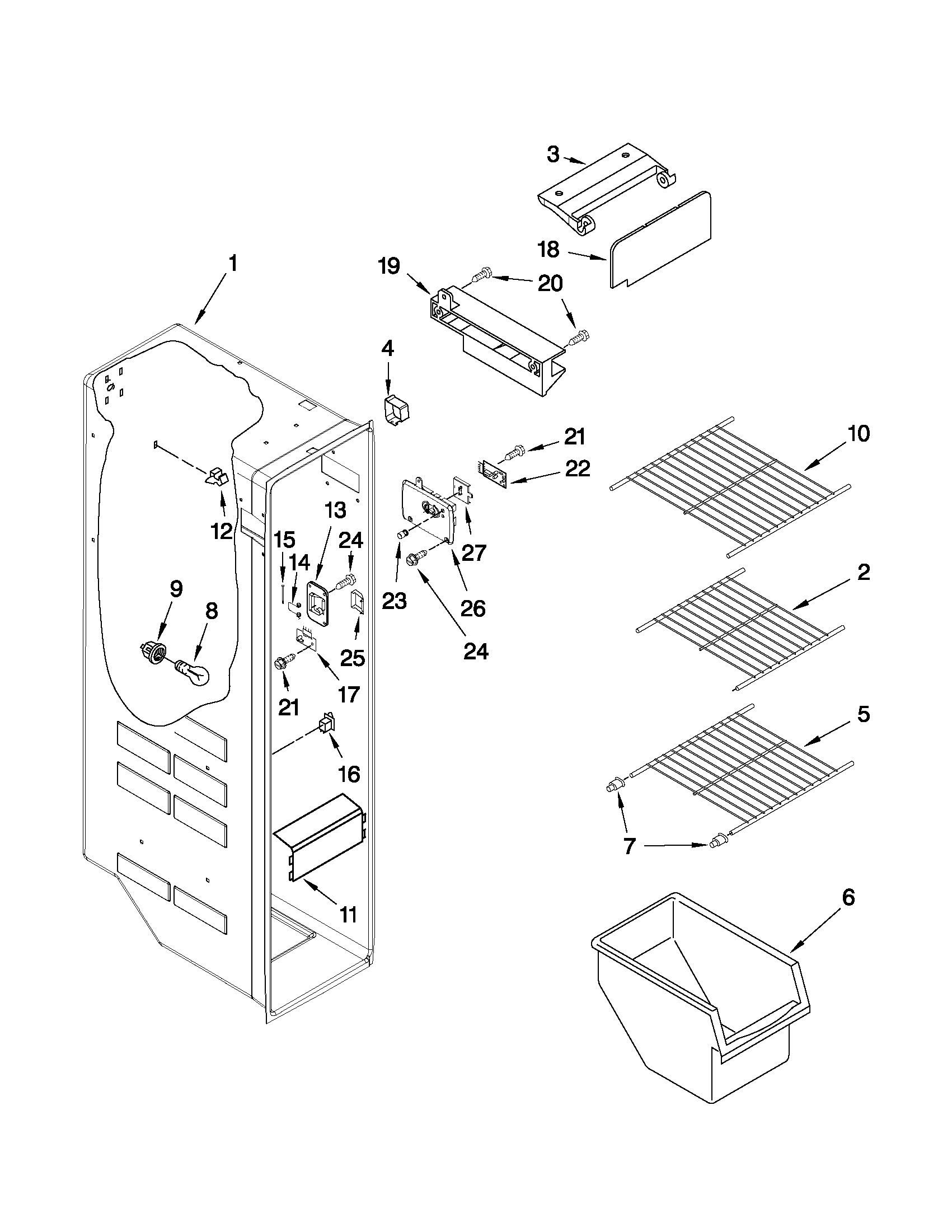 Maytag MSF22C2EXM01 freezer liner parts diagram