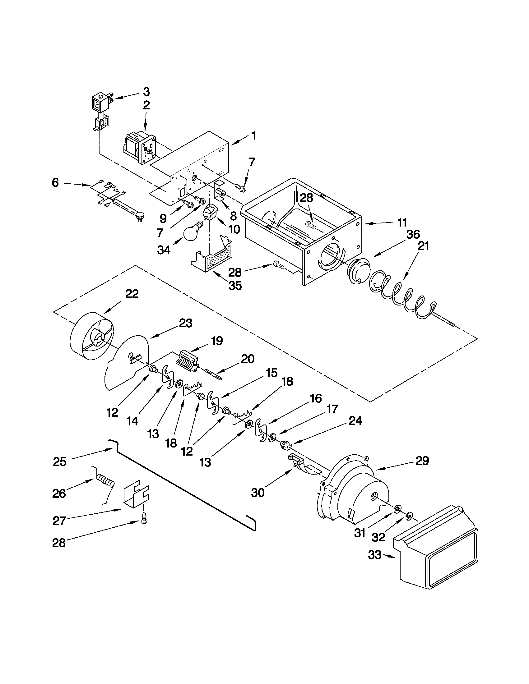 Amana ASD2522WRS04 motor and ice container parts diagram