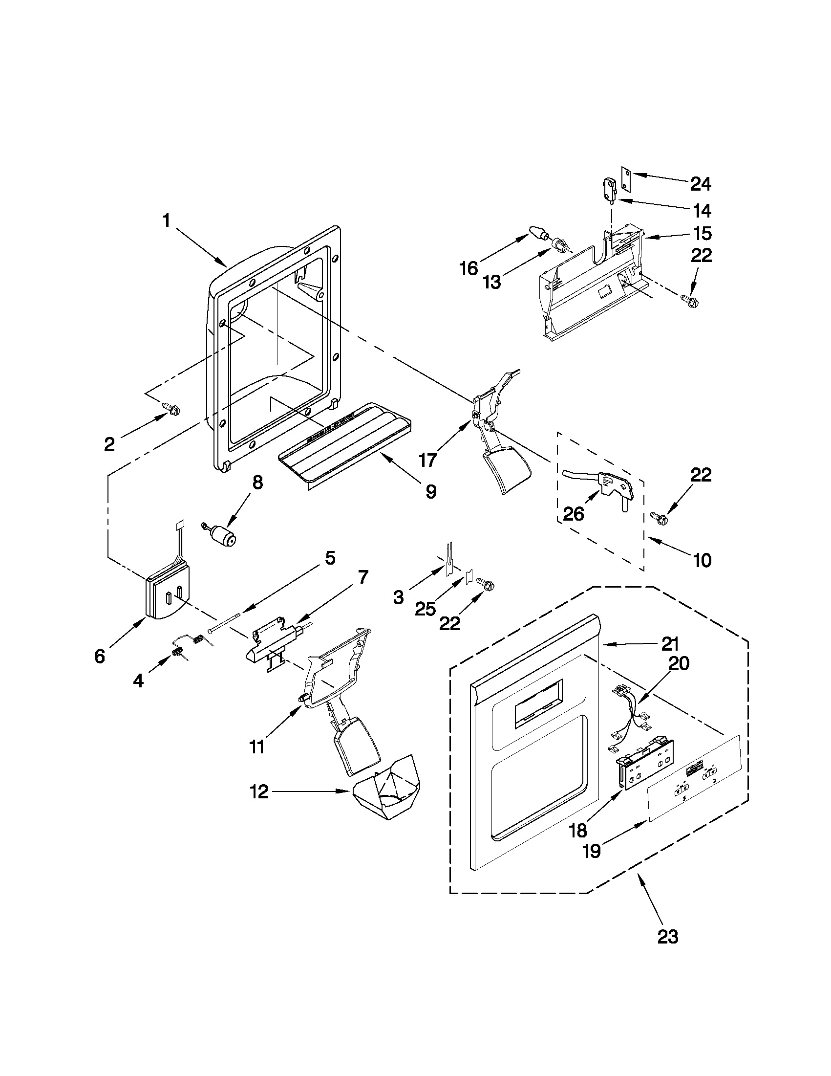 Amana ASD2522WRS04 dispenser front parts diagram