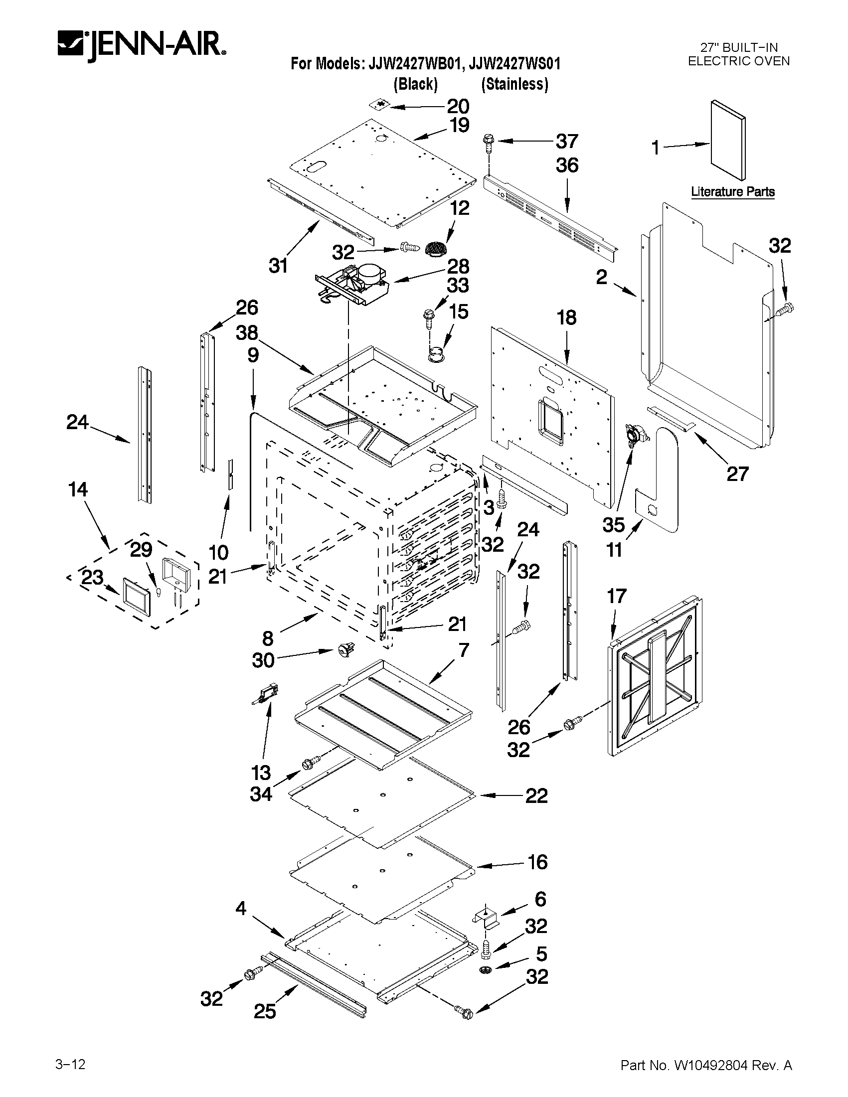 Jenn-Air JJW2427WS01 oven parts diagram
