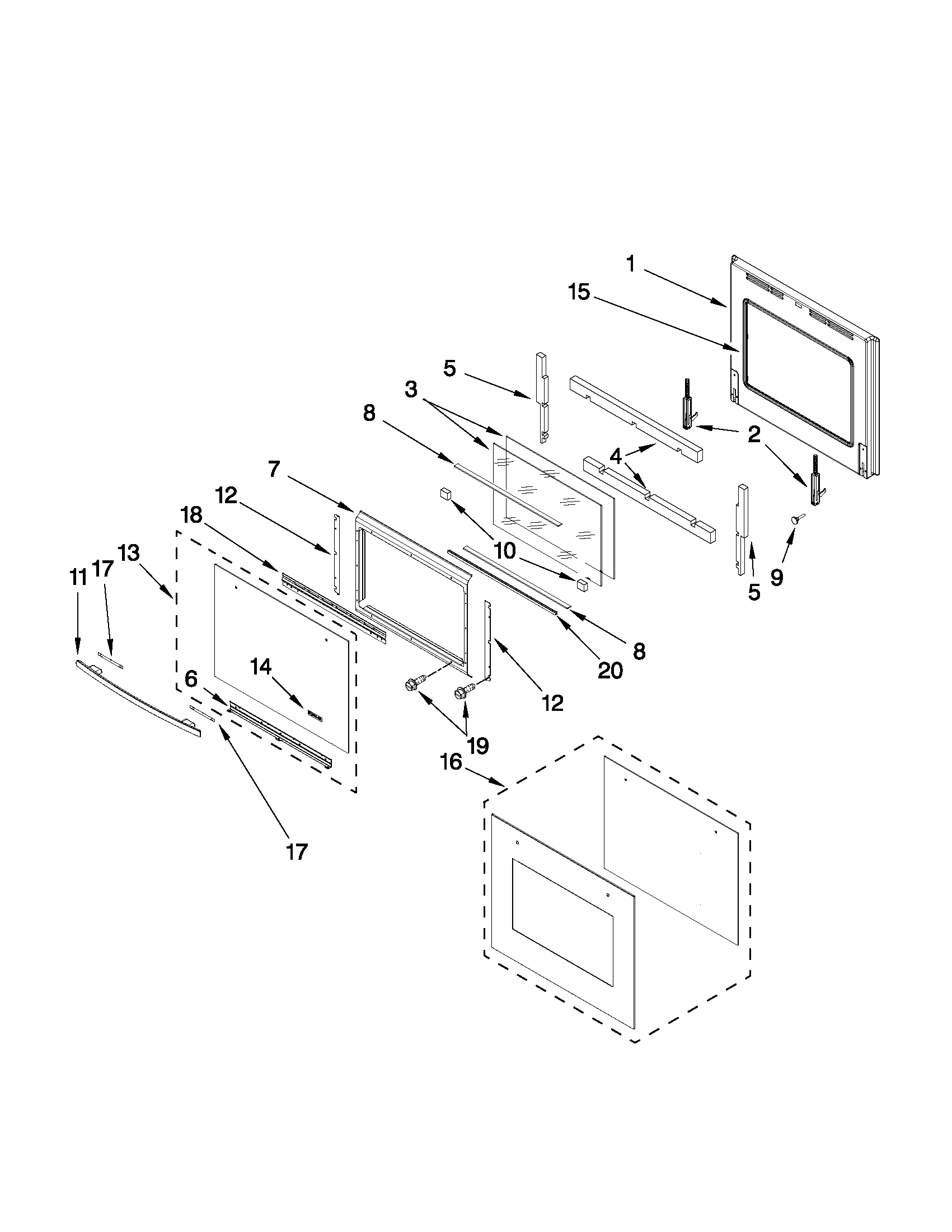 Jenn-Air JJW2427WS01 oven door parts diagram