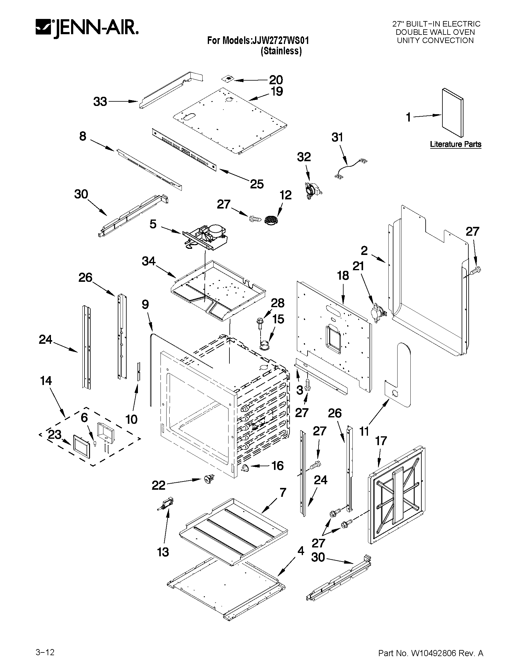 Jenn-Air JJW2727WS01 upper oven parts diagram