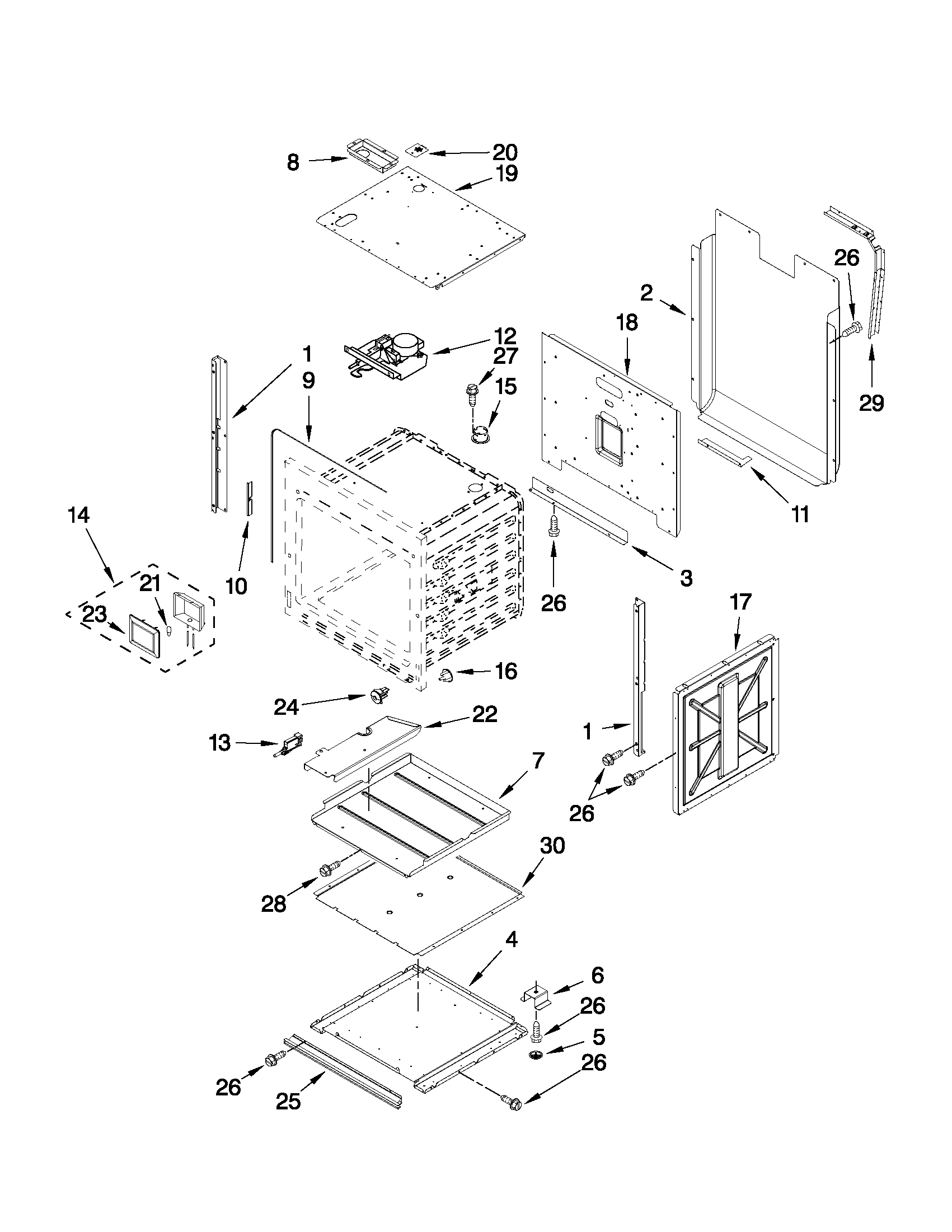 Jenn-Air JJW2727WS01 lower oven parts diagram