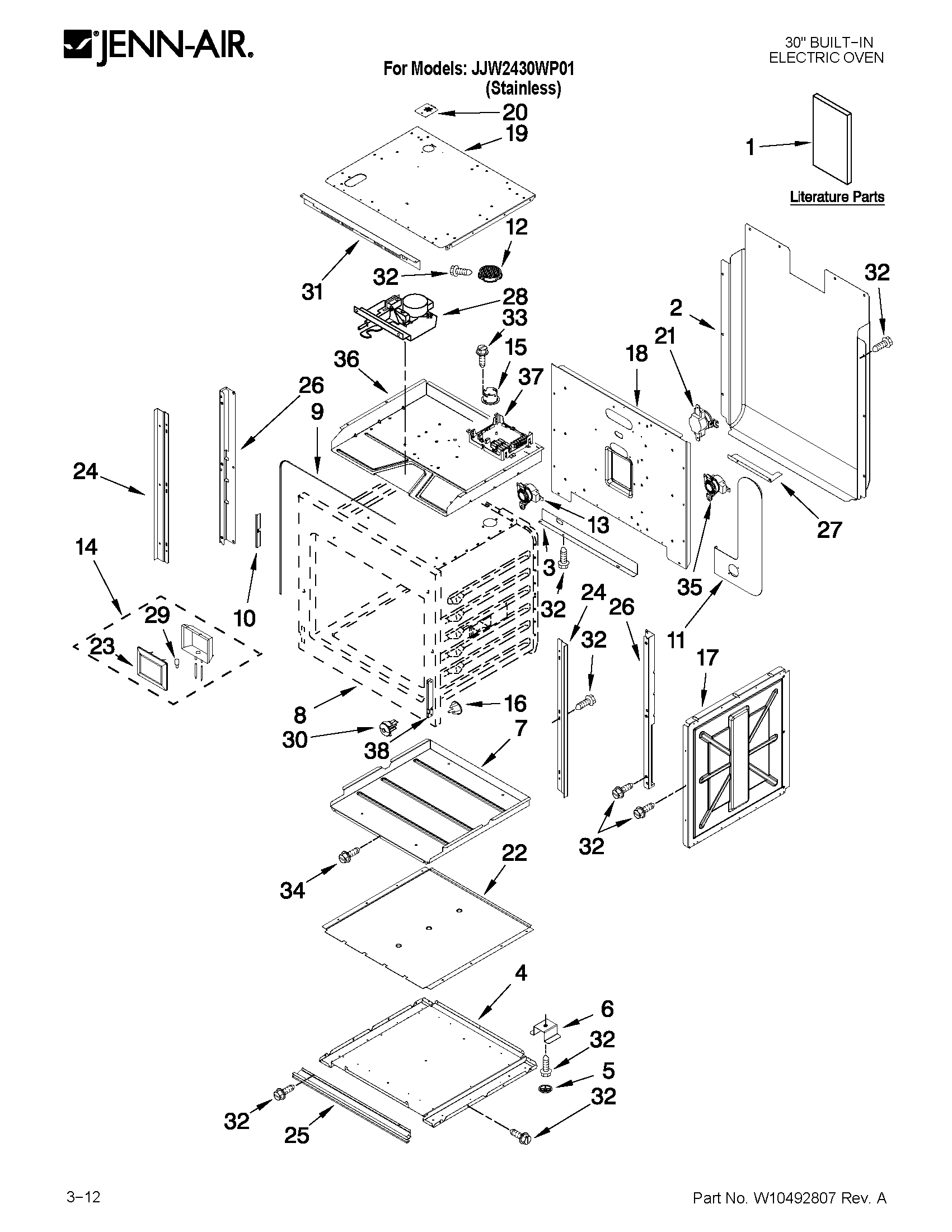 Jenn-Air JJW2430WP01 oven parts diagram
